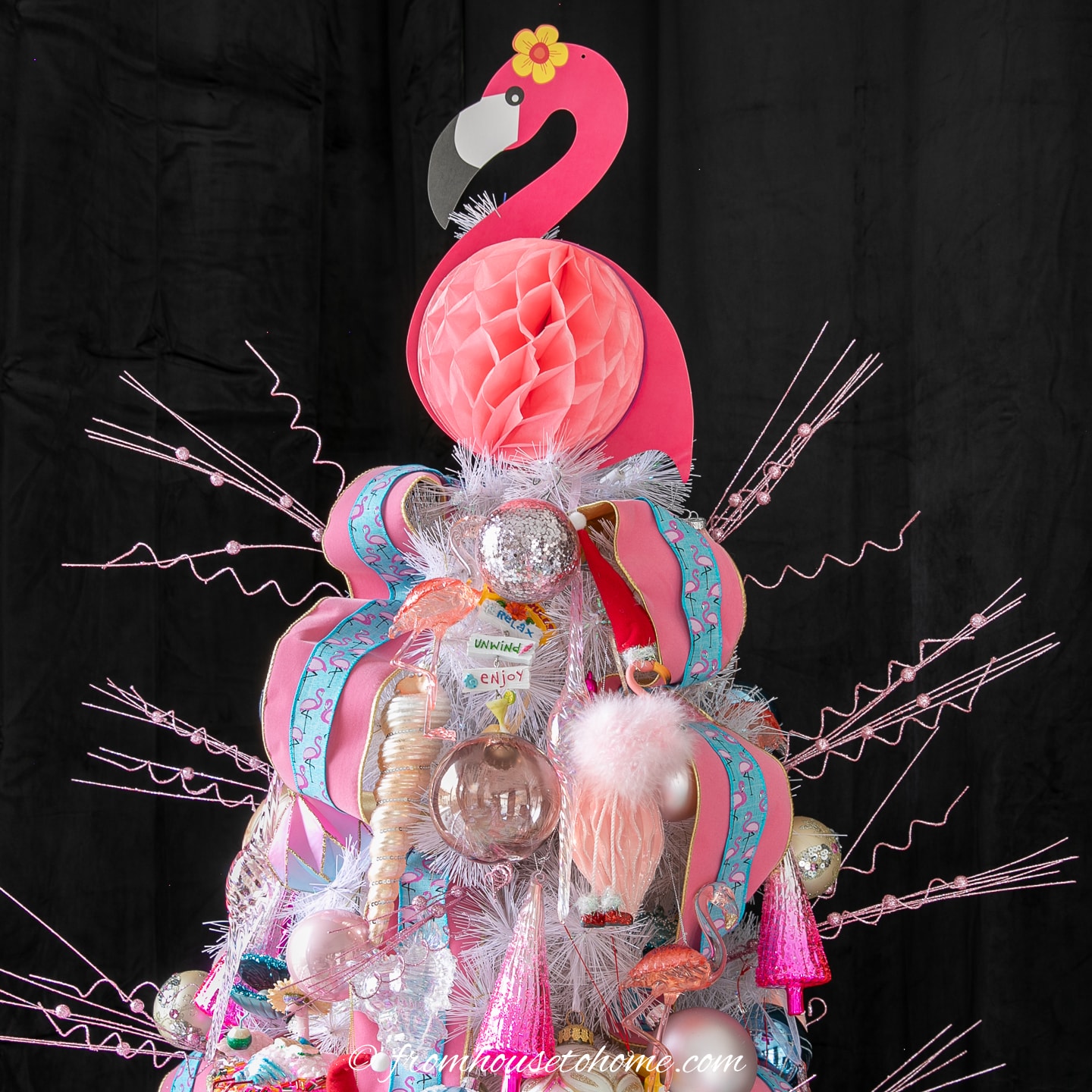 Whimsical Pink And Teal Flamingo Christmas Tree