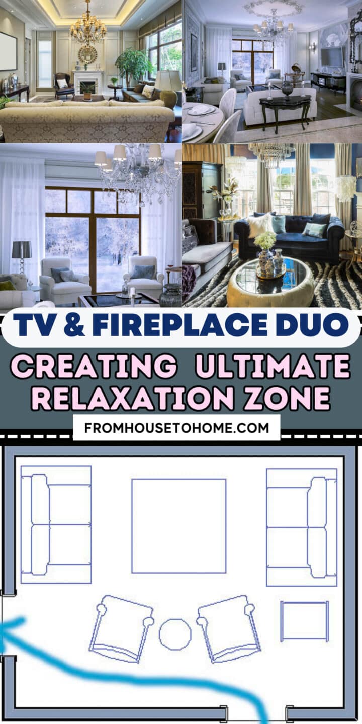 Tv and fireplace duo showcasing different living room layouts on one page.
