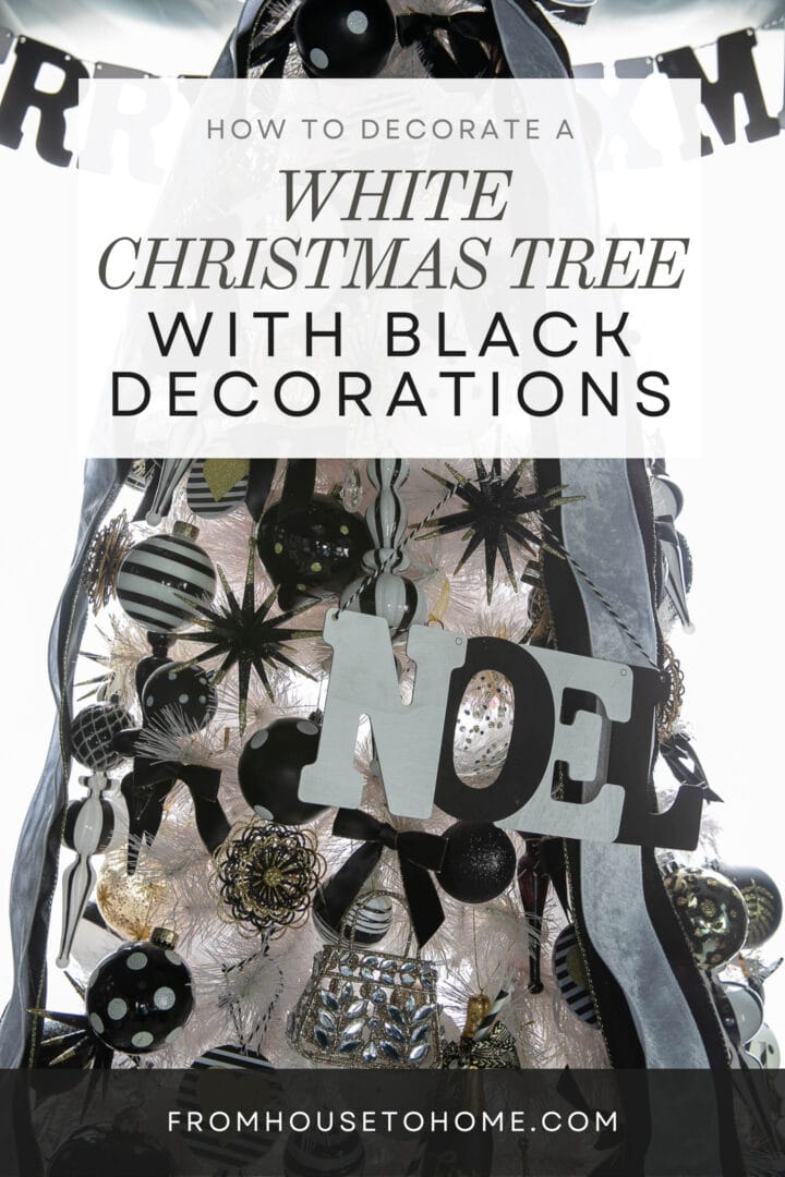 how to decorate a white Christmas tree with black decorations
