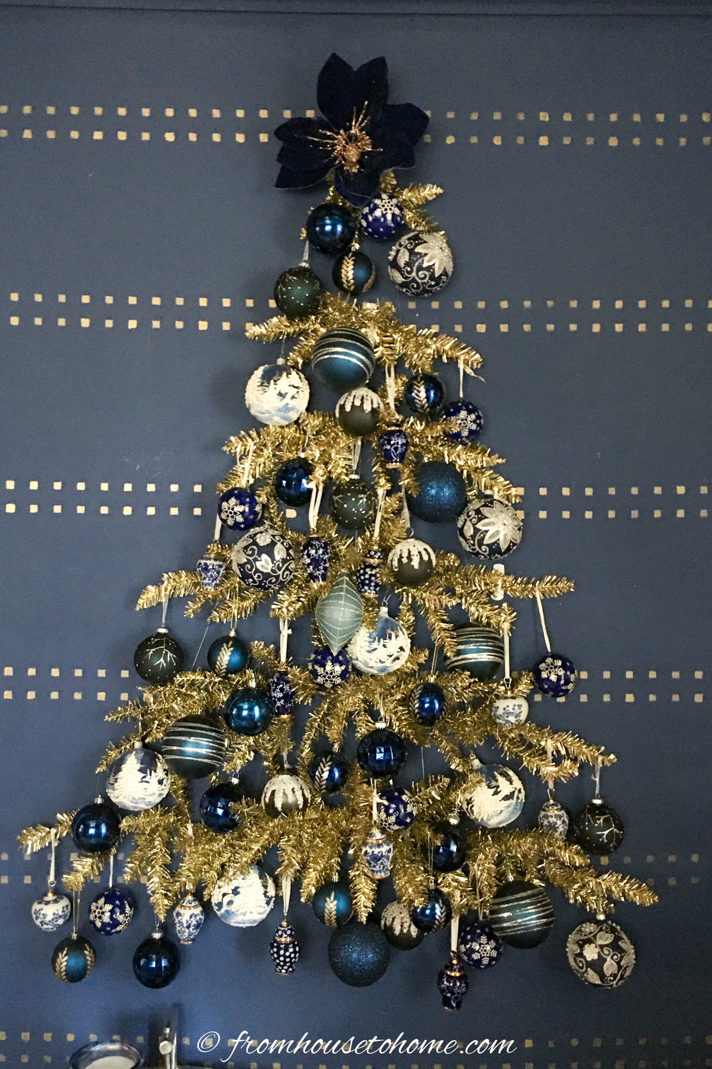 Gold, blue and white wall hanging Christmas tree
