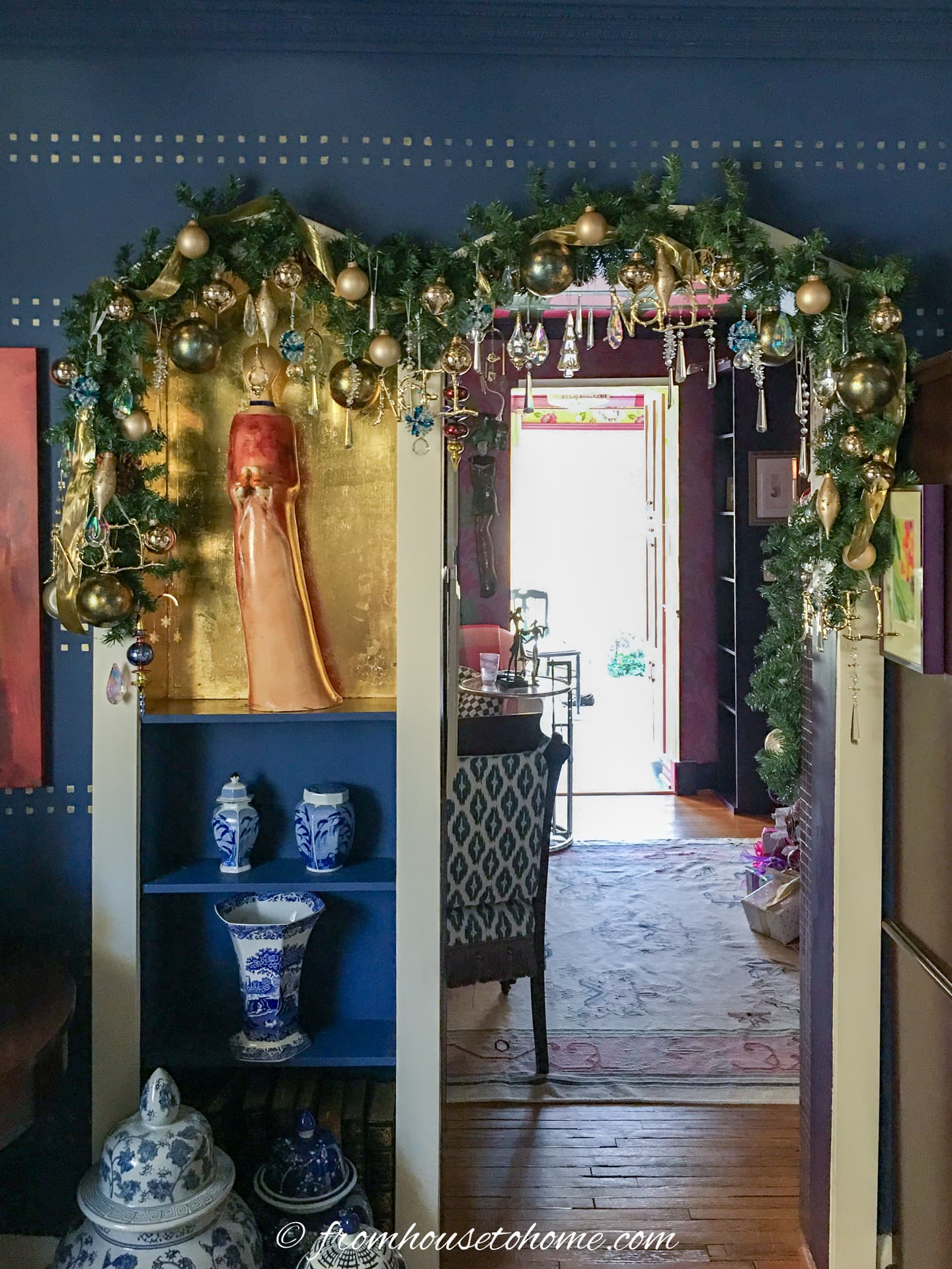 Decorated garland hung over a doorway