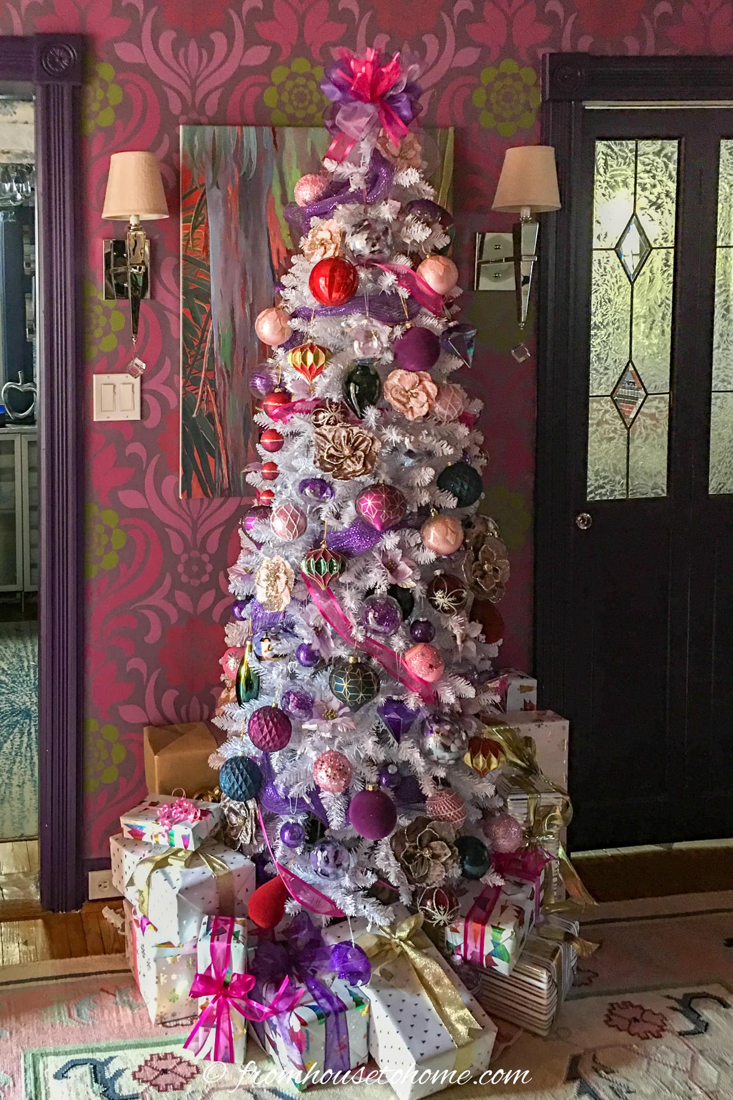 Pencil Christmas tree in a small living room