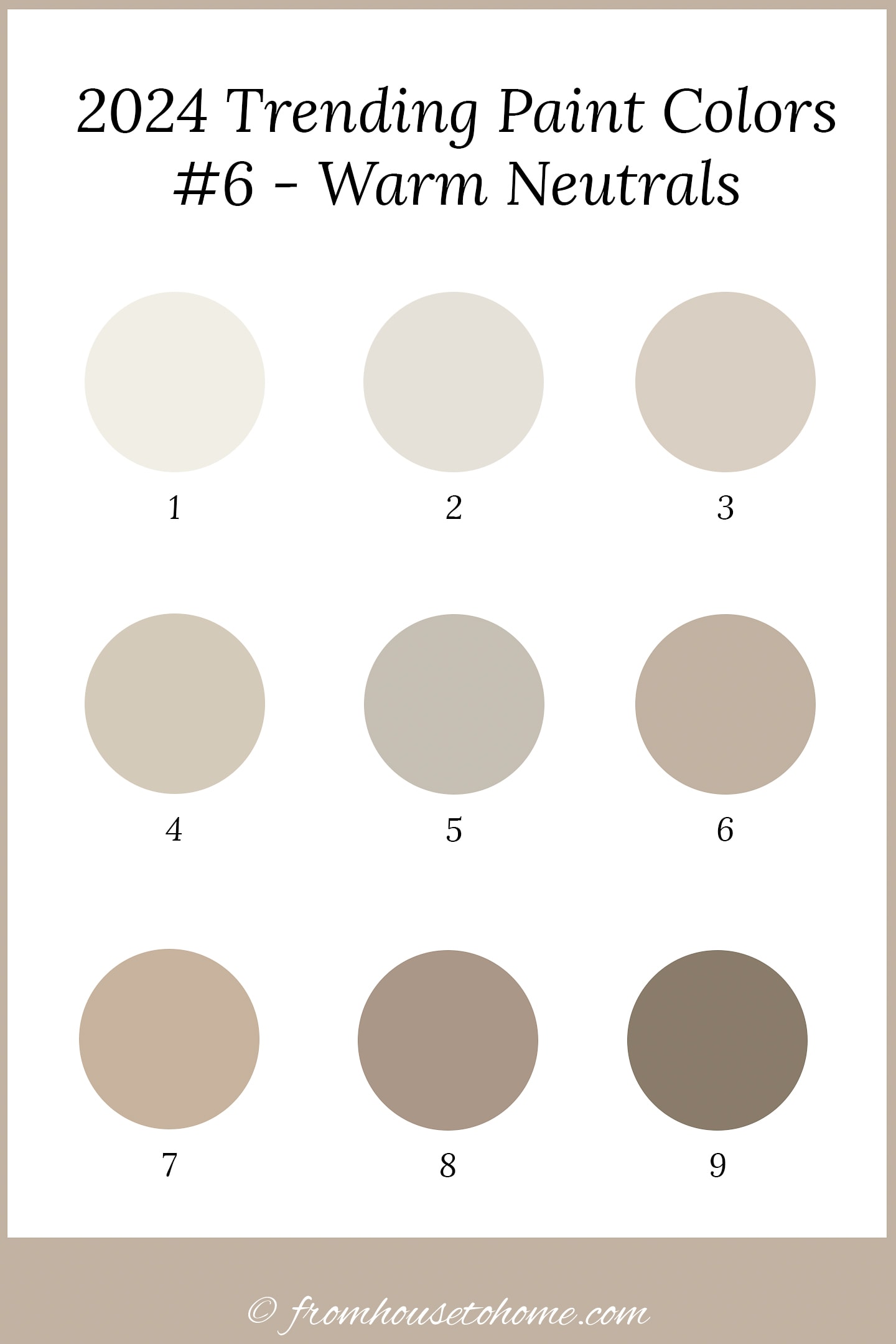 9 paint colors that are part of the warm neutral color trend for 2024