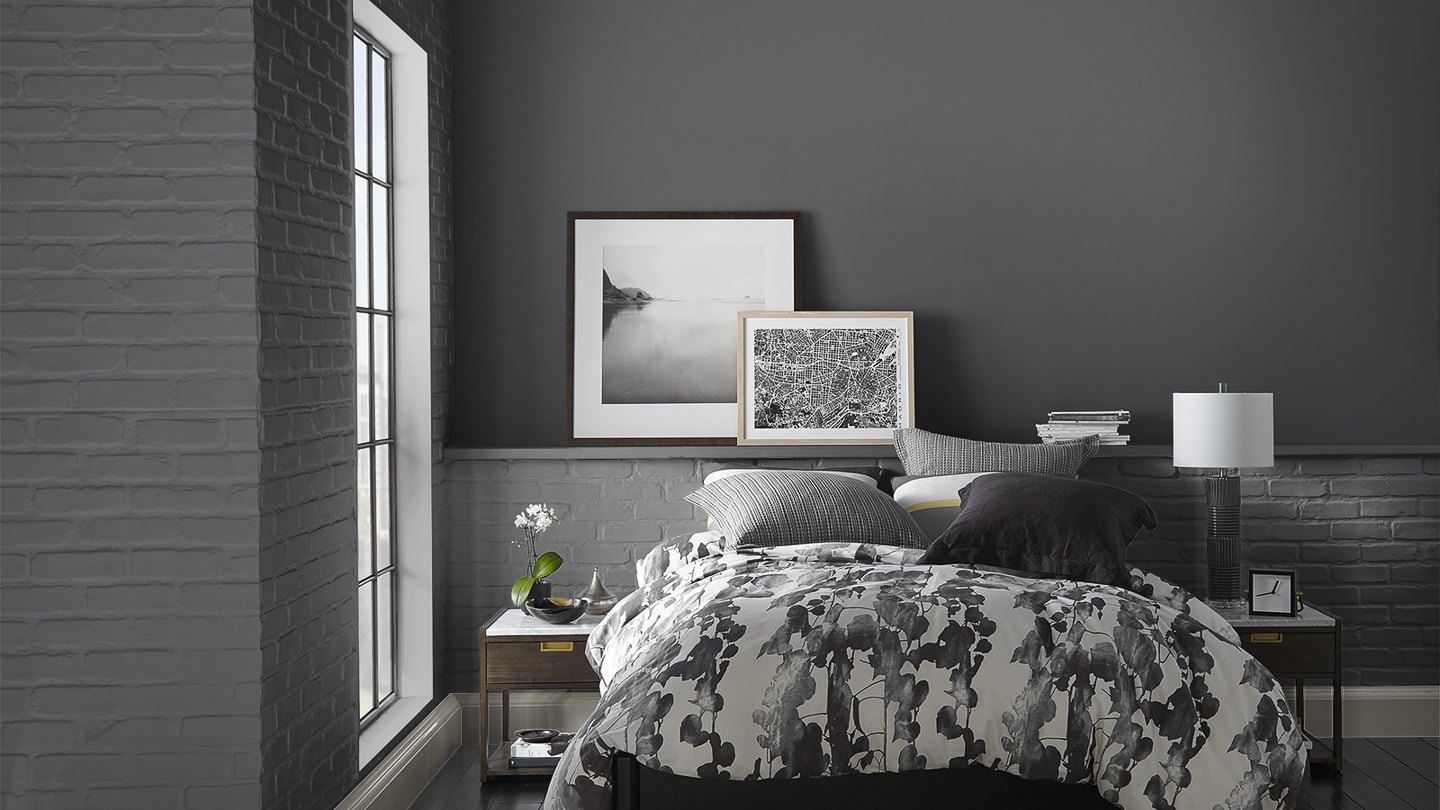 Bedroom painted in Behr Cracked Pepper