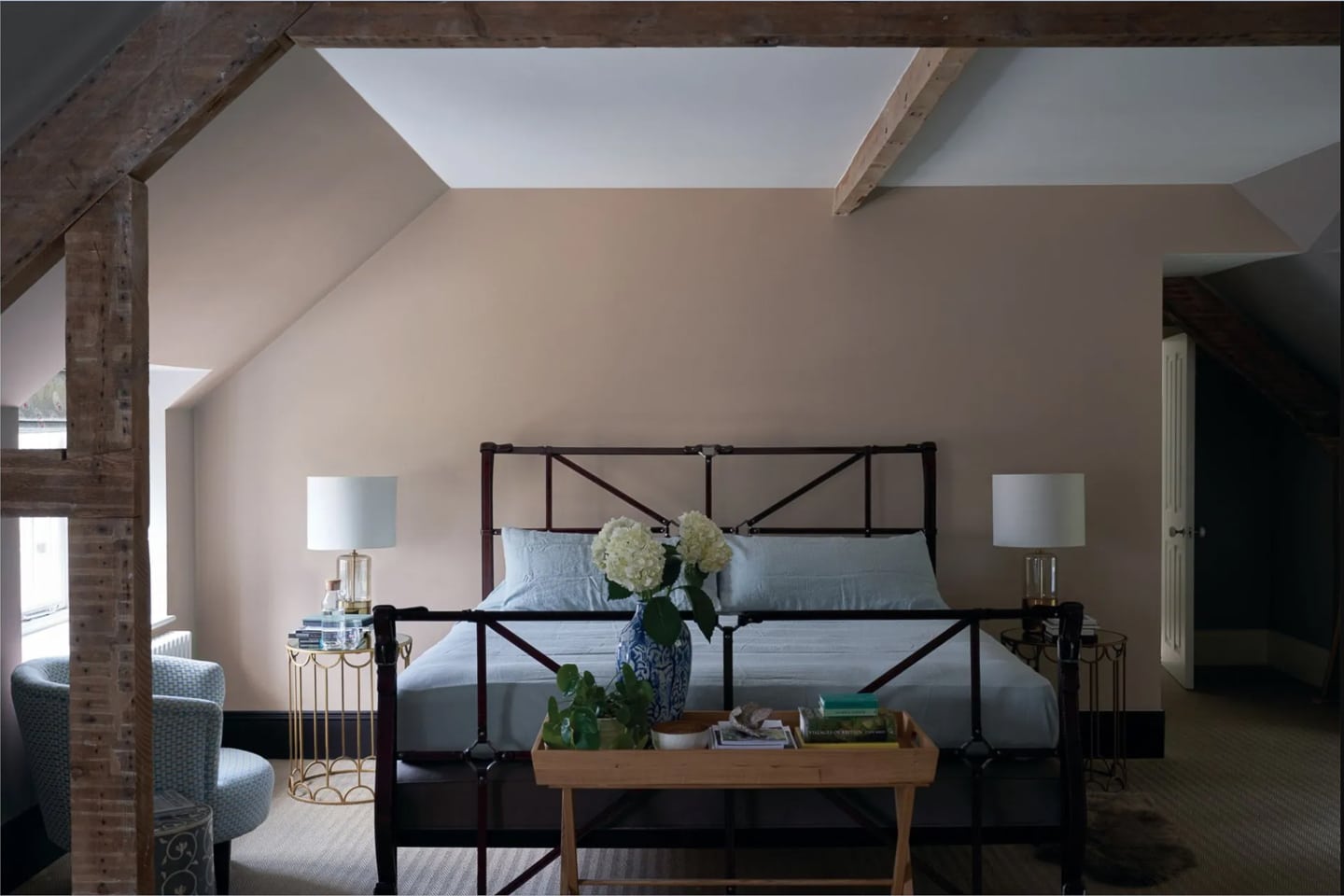 Bedroom painted in Farrow and Ball Jitney