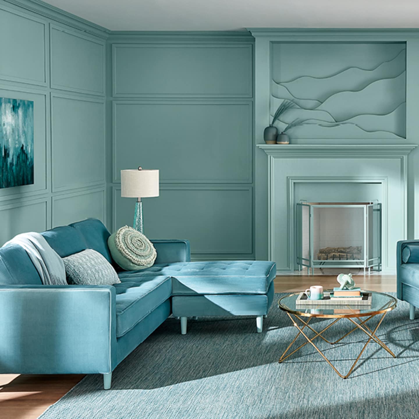 A living room painted in Valspar Renew Blue