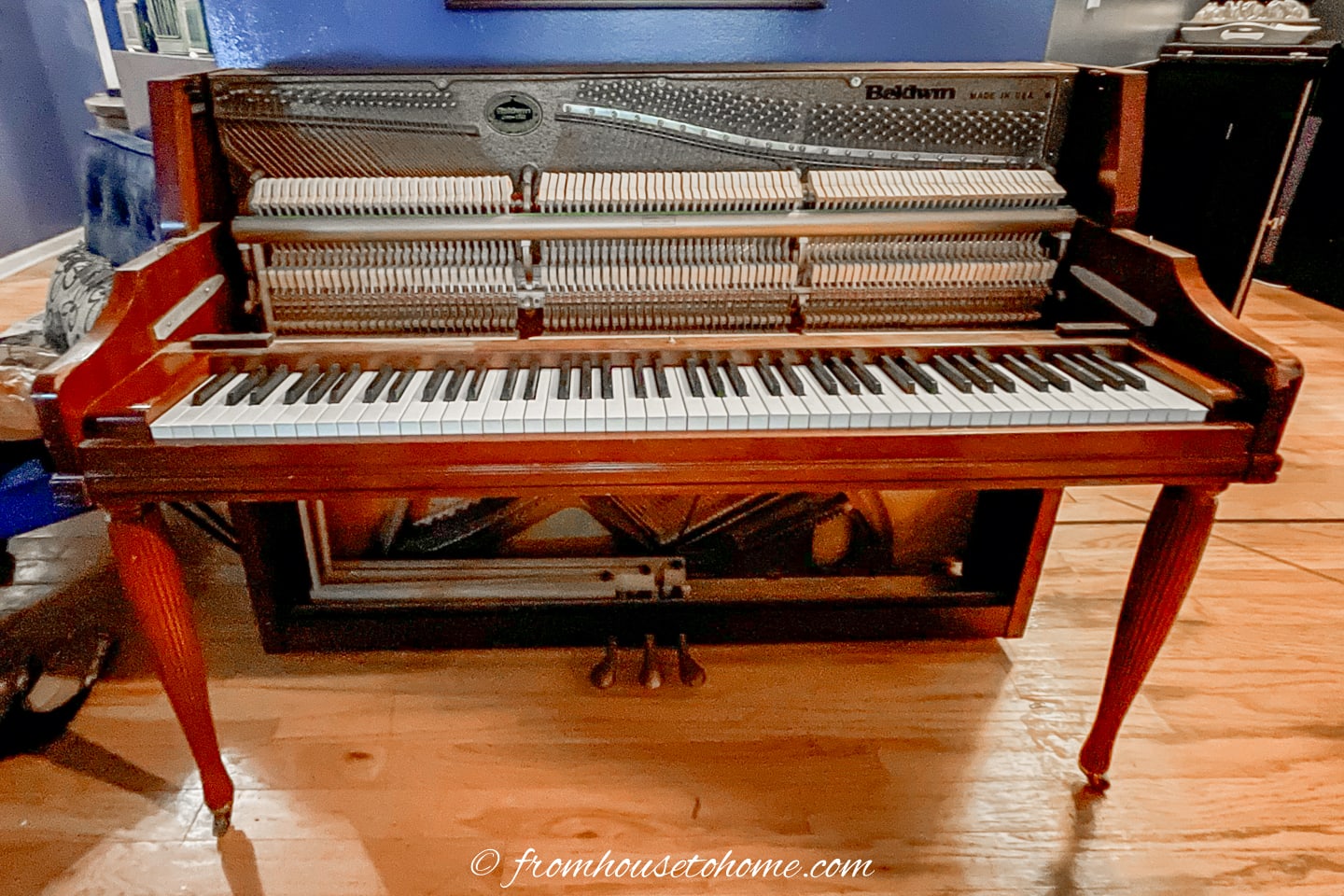 piano with the front and top removed