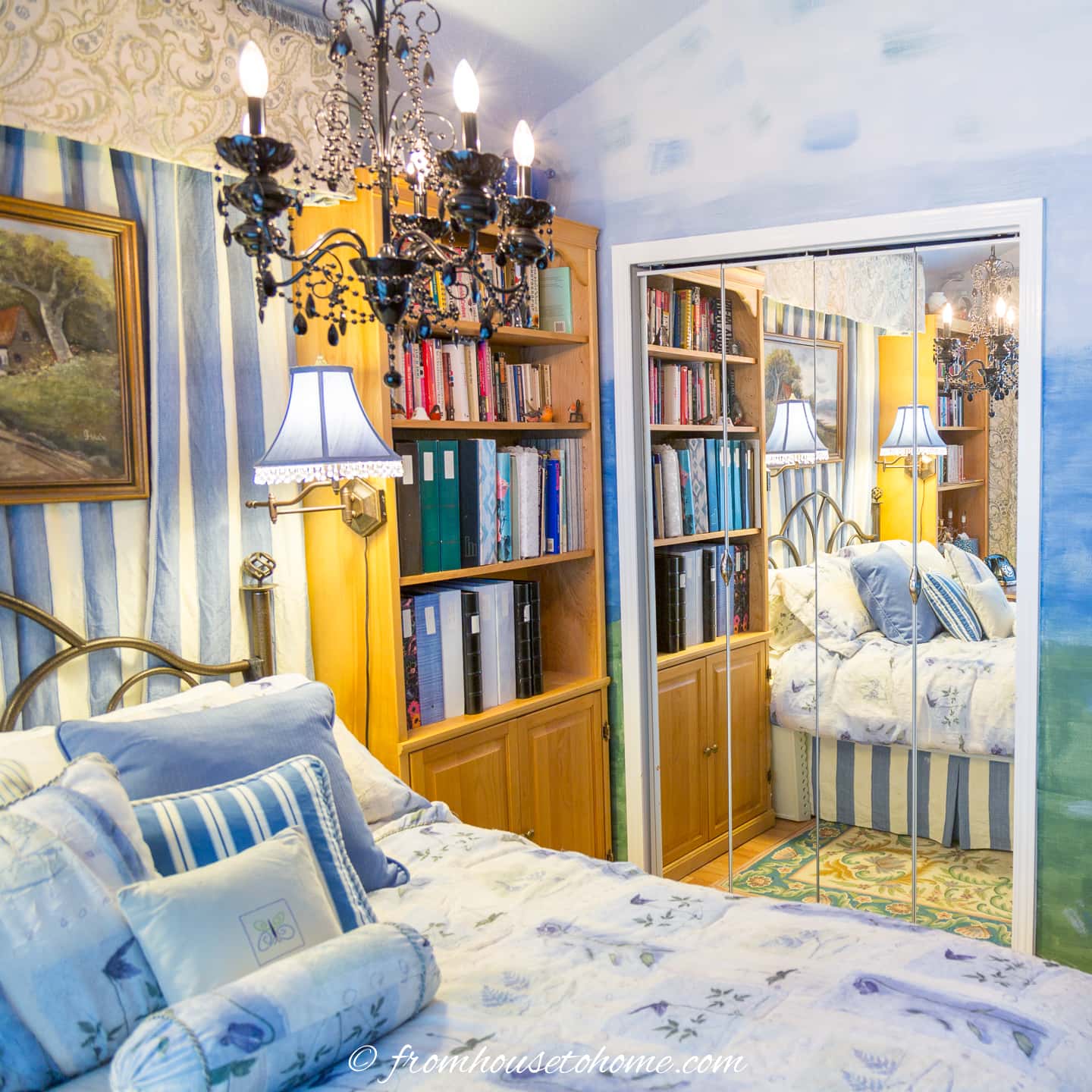 Guest bedroom with mirror closet doors
