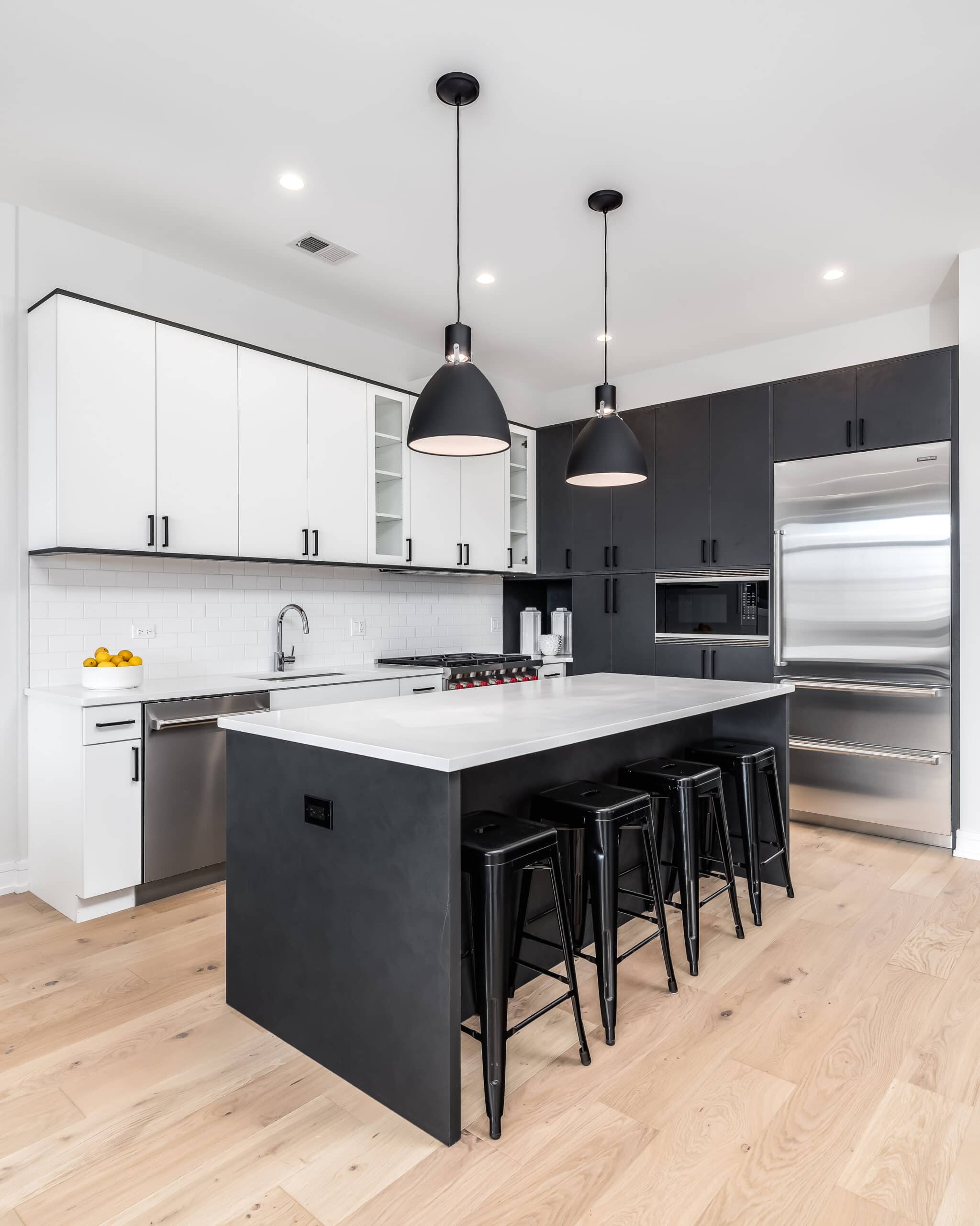 color-block black and white kitchen