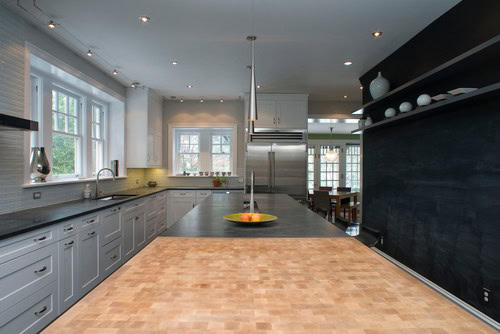 black and wood countertops