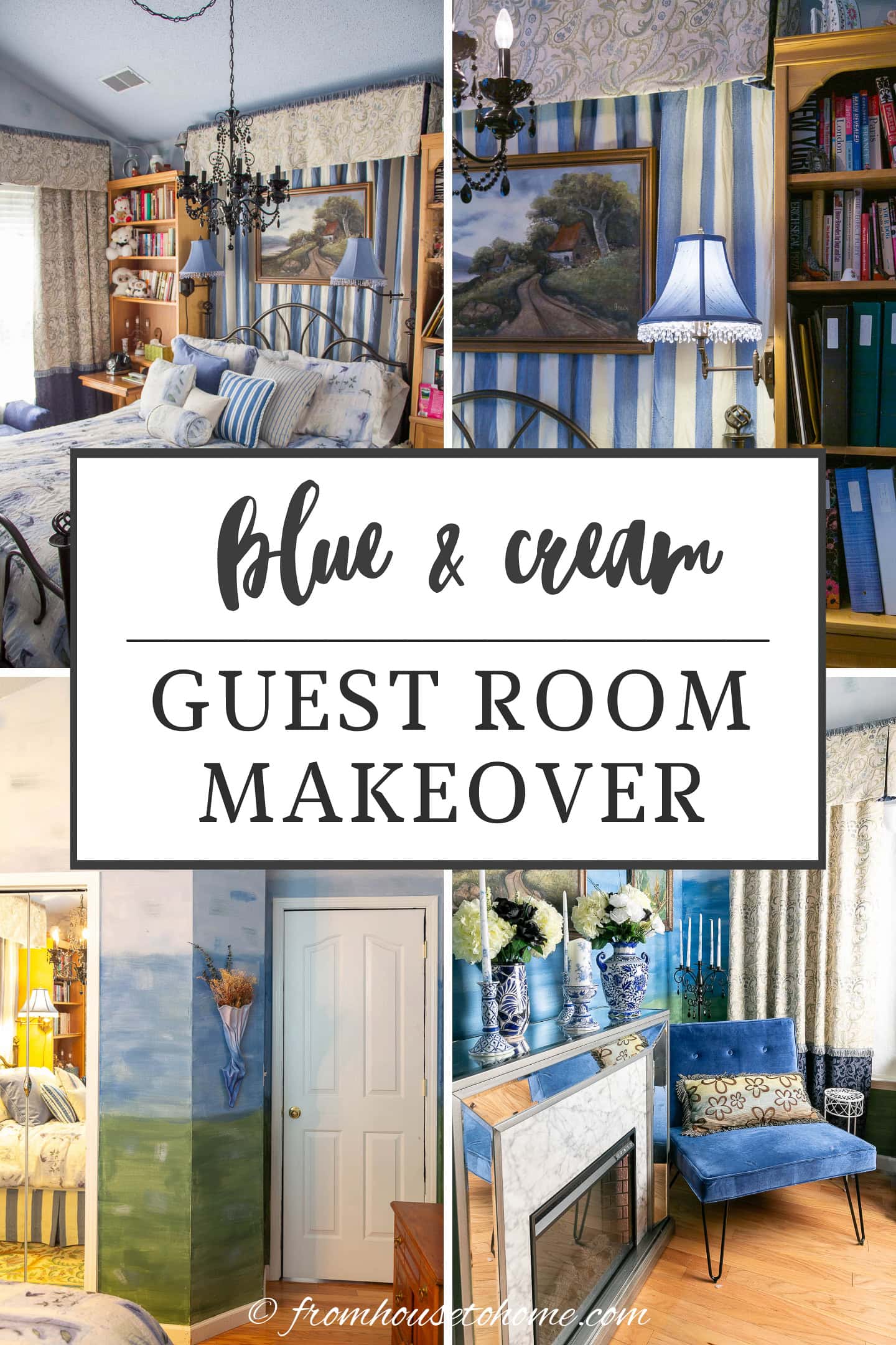 blue and cream guest room makeover