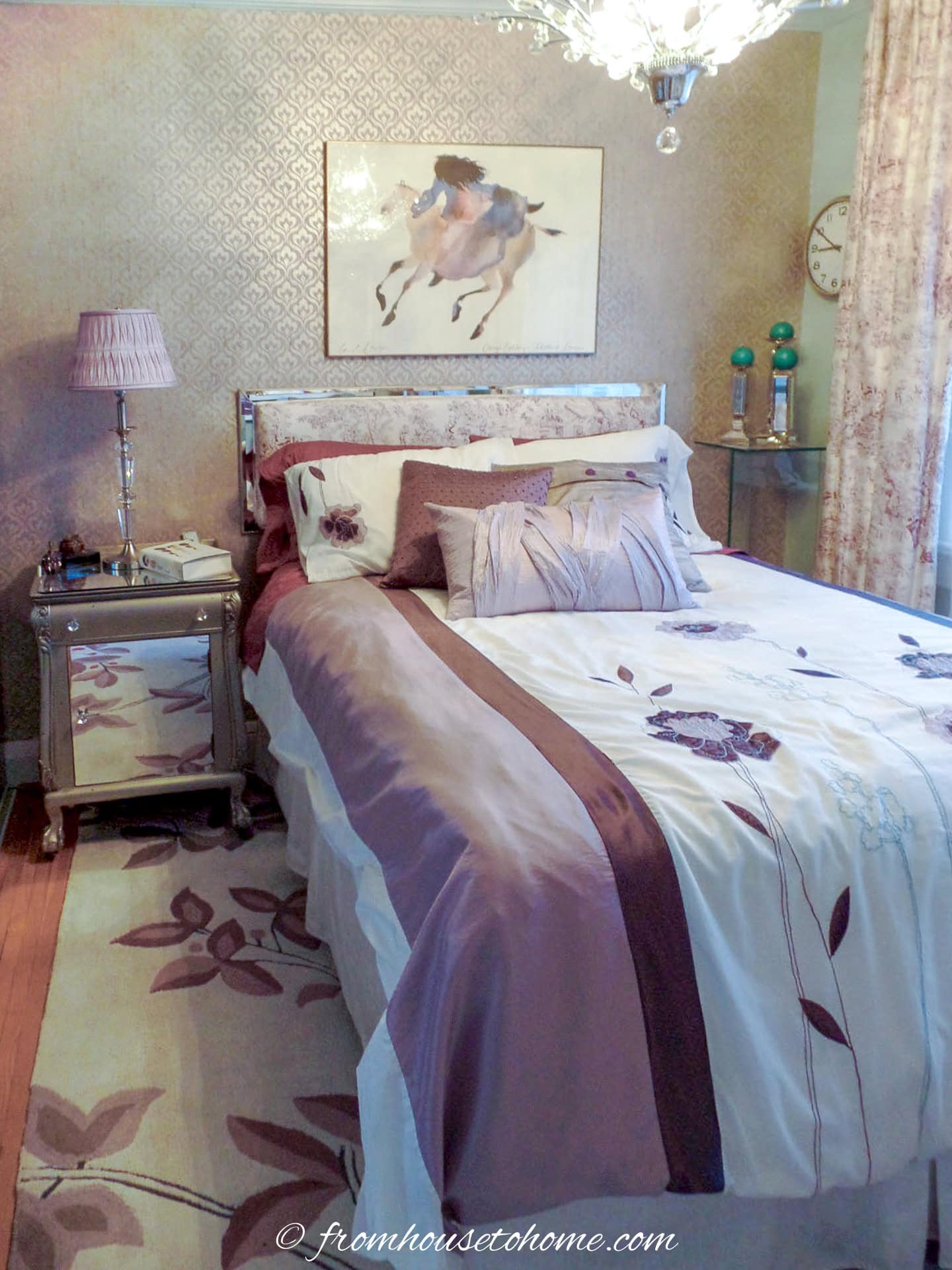 small mauve and burgundy bedroom after the makeover