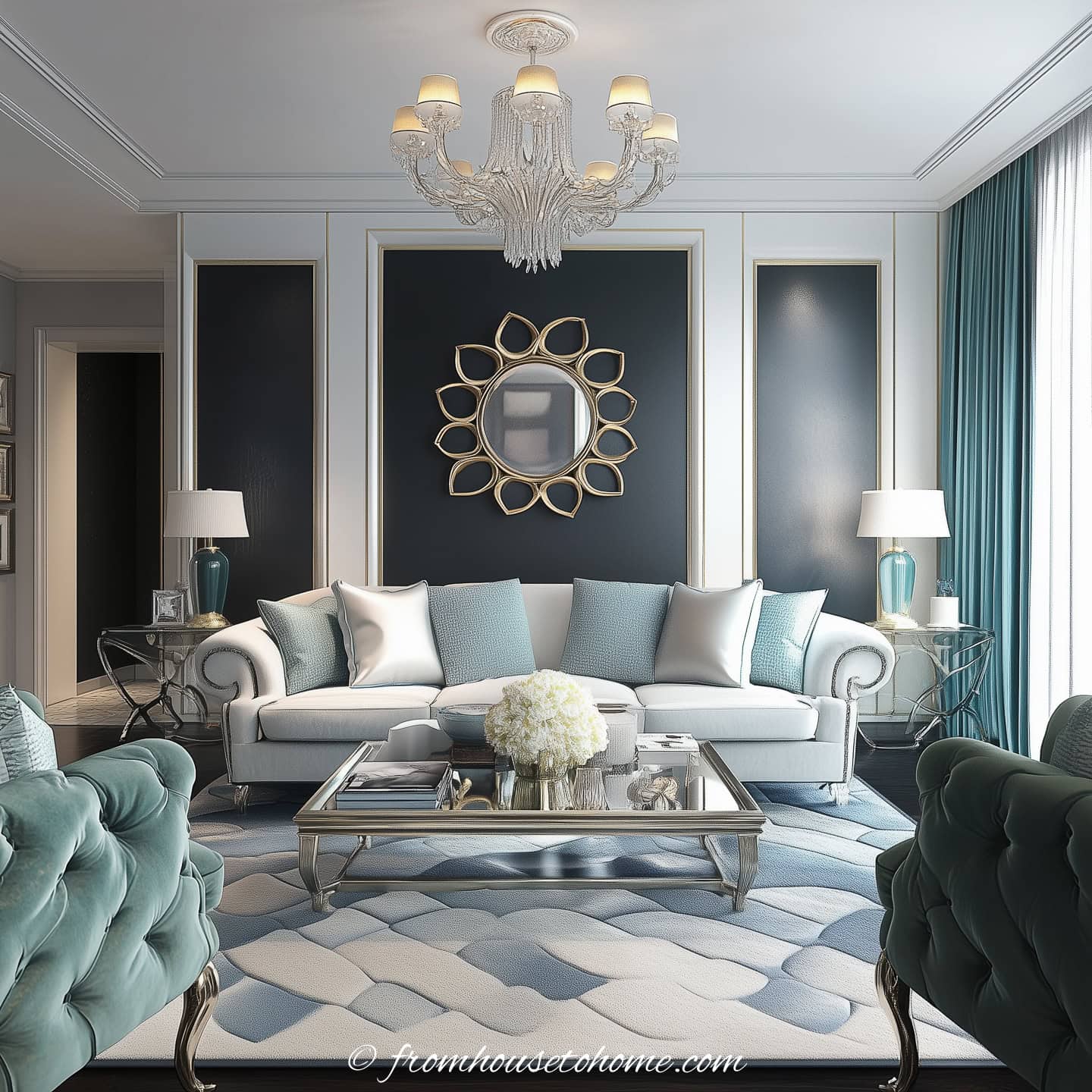 A Hollywood Regency inspired living room