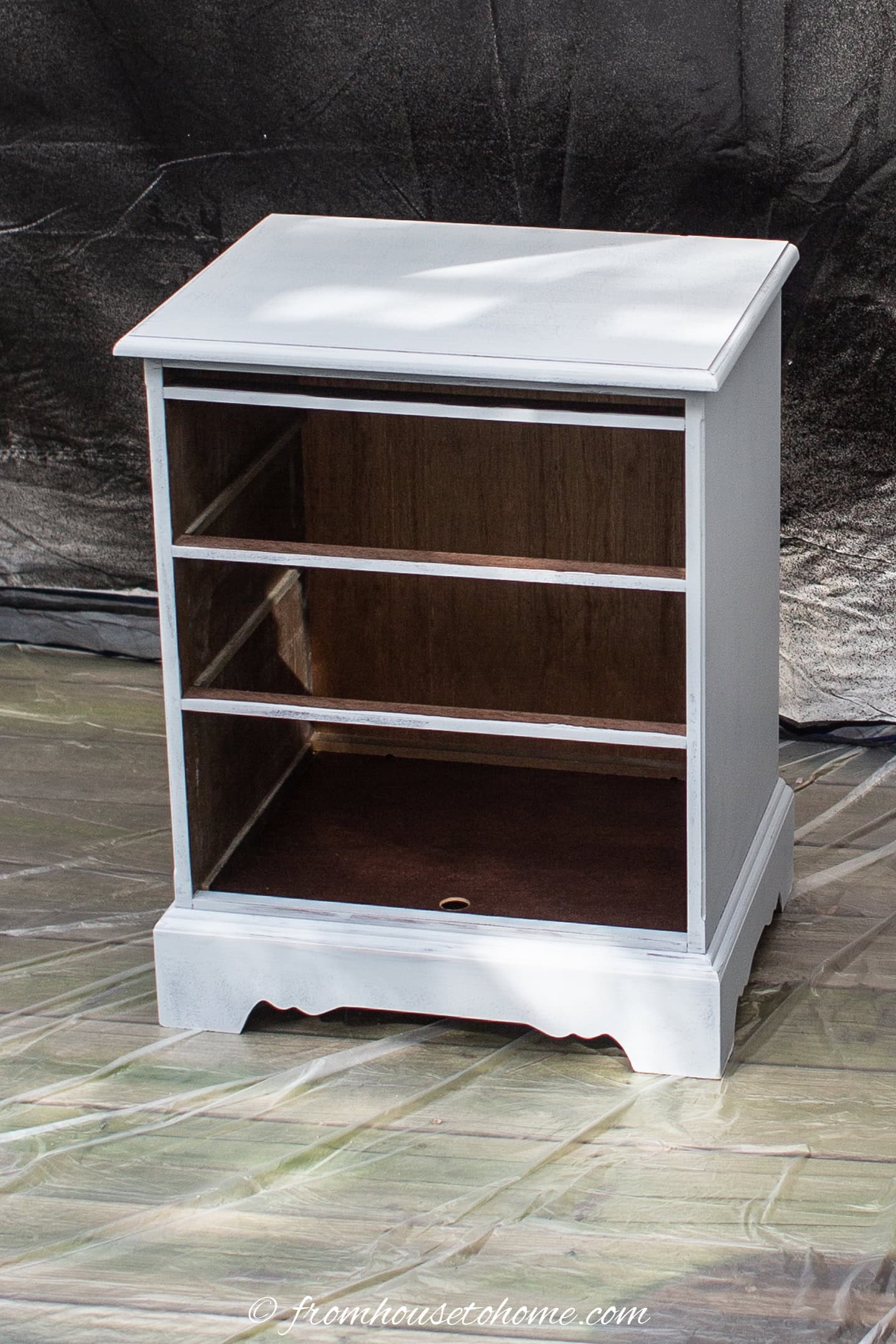 The nightstand after it has been primed