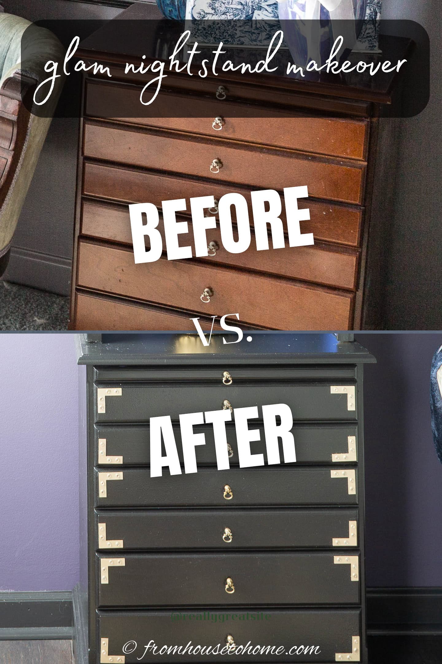 glam nightstand makeover - before and after