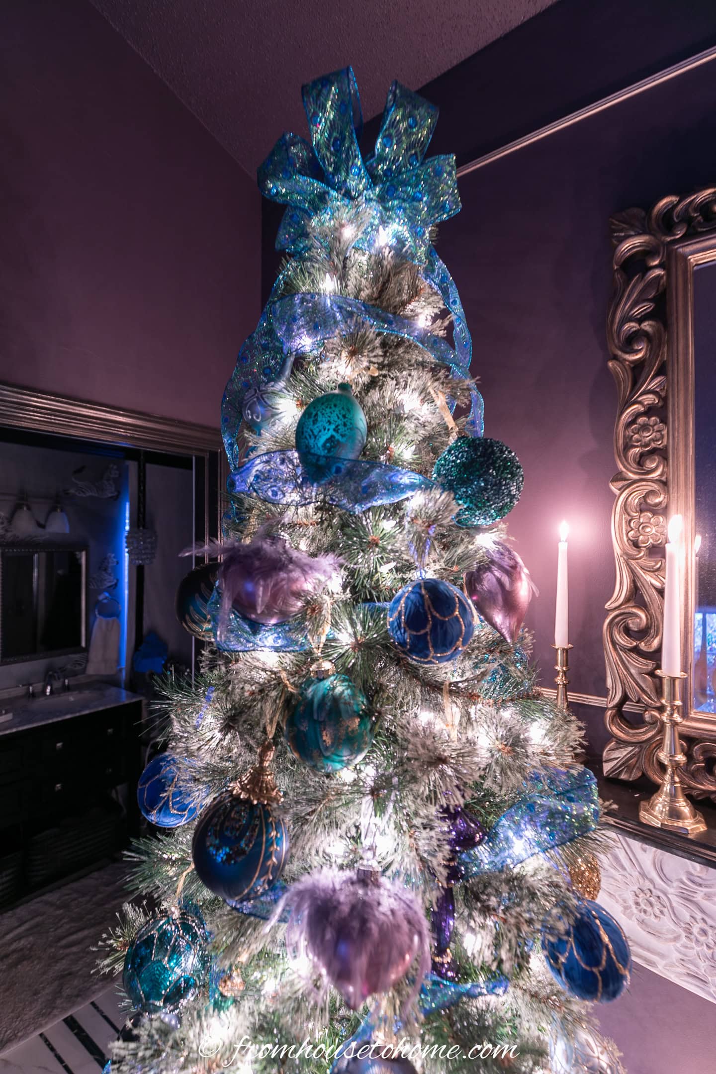 a teal, blue and purple jewel toned christmas tree