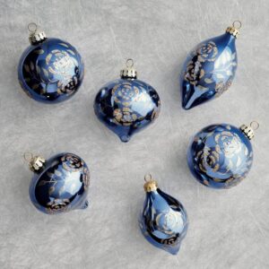 blue and gold glass ornaments