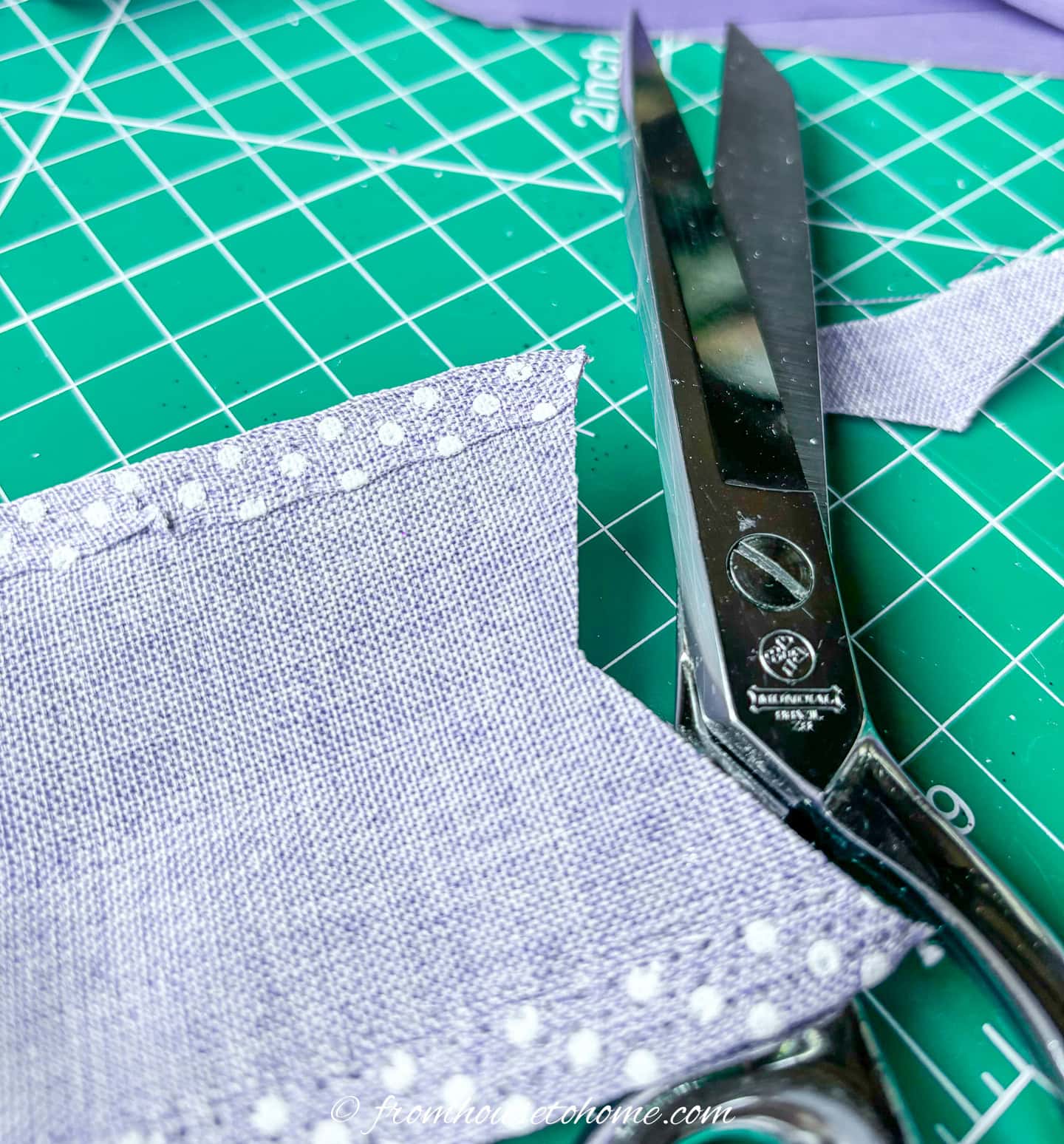 The end of a ribbon that has been dove-tailed