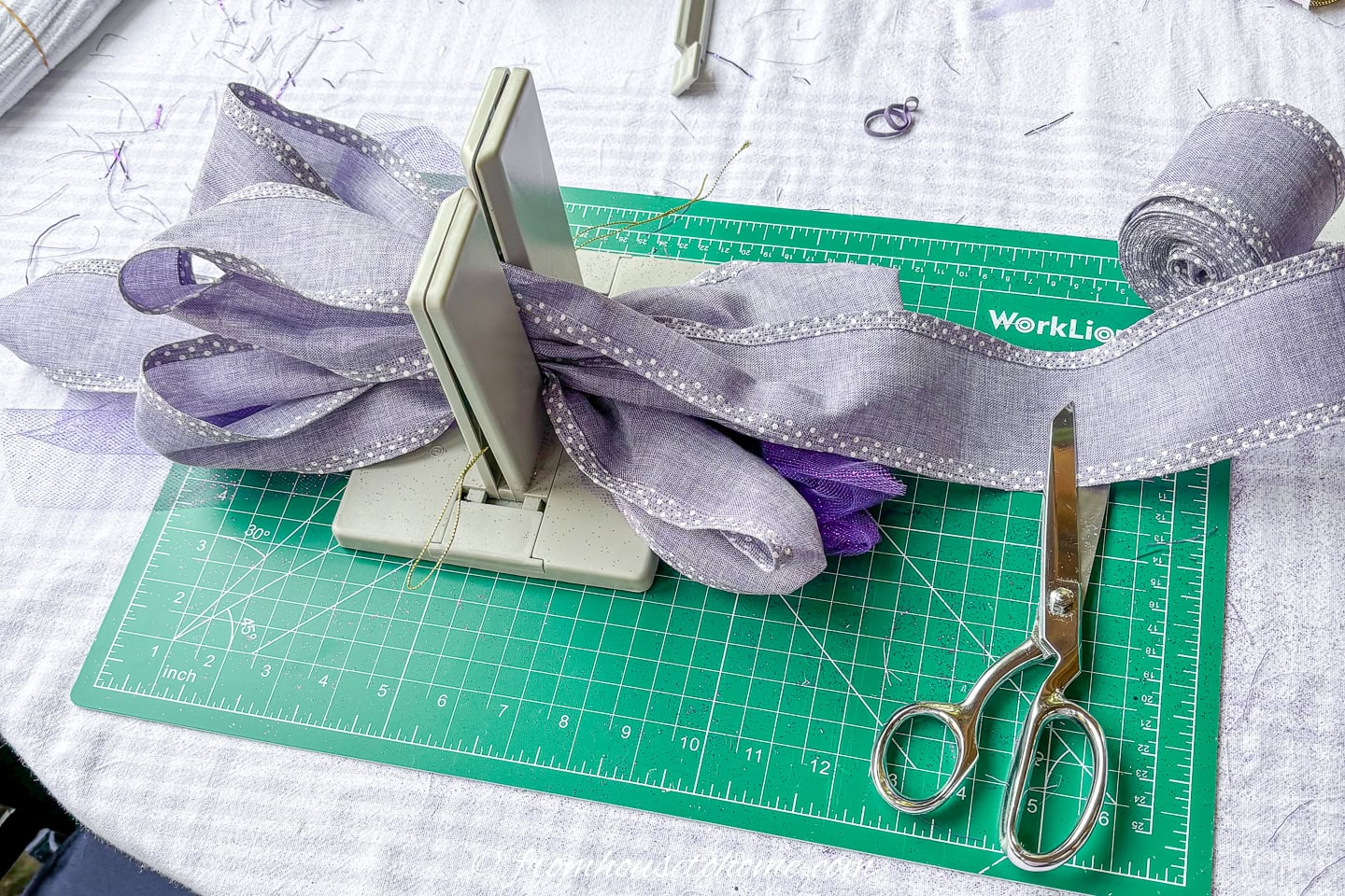 A bow being made with the Bowdabra bow making machine