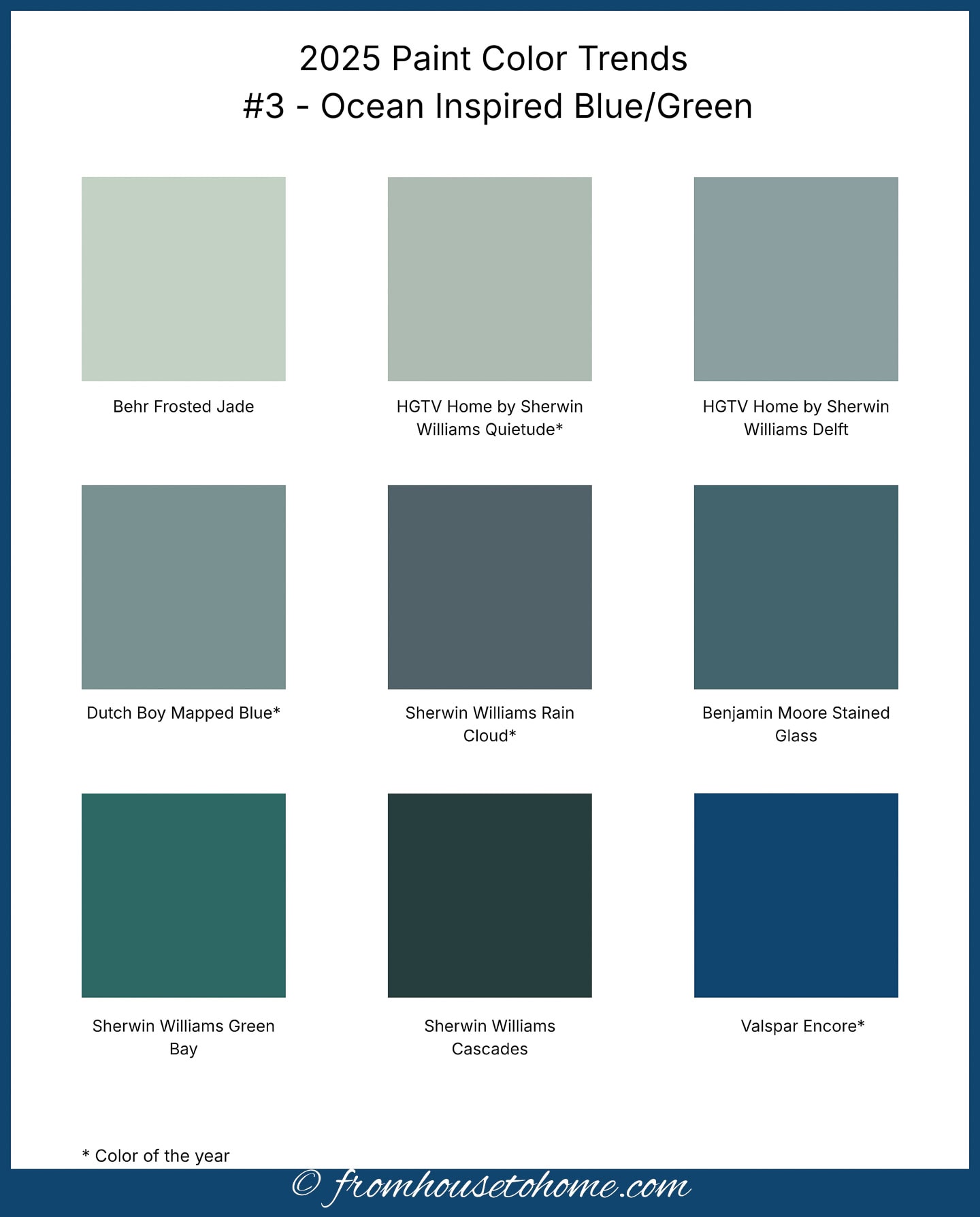 2025 paint color trends #3 - ocean inspired blue green paint chips