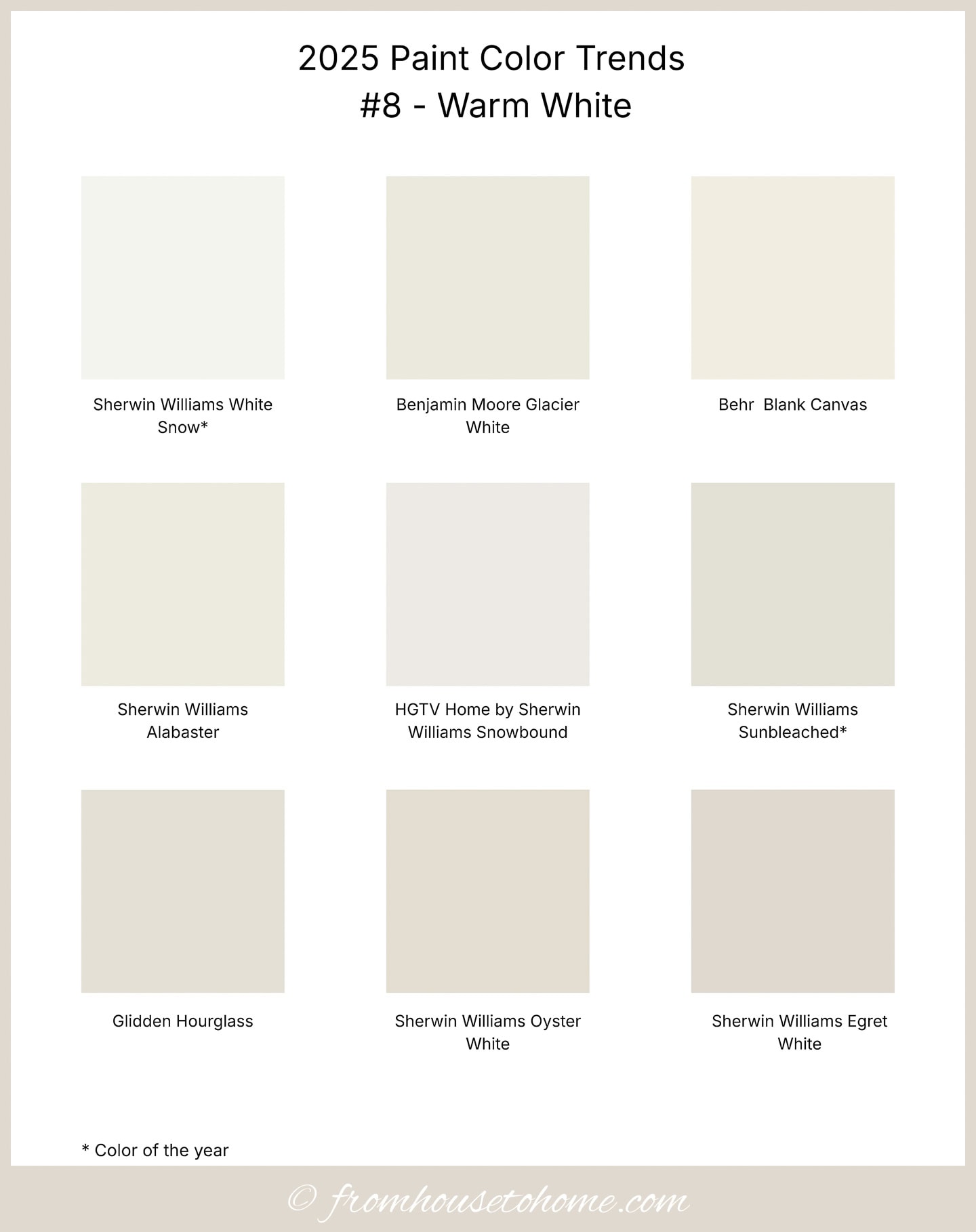 2025 paint color trends #7 - warm white paint chips