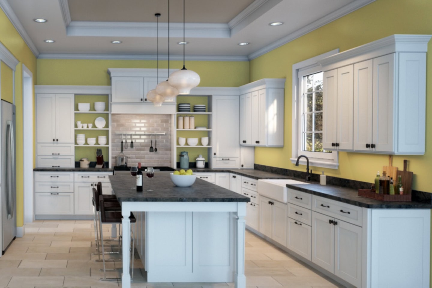 A kitchen painted in Sherwin Williams 2025 paint color of the year - Chartreuse