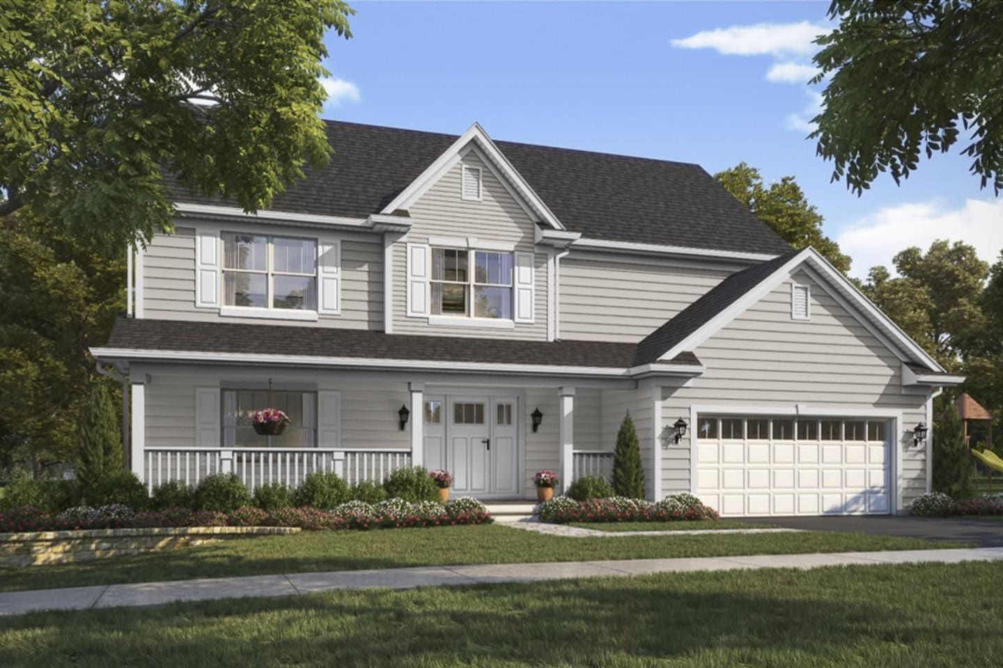 A house painted in Sherwin Williams 2025 paint color of the year "Sunbleached"