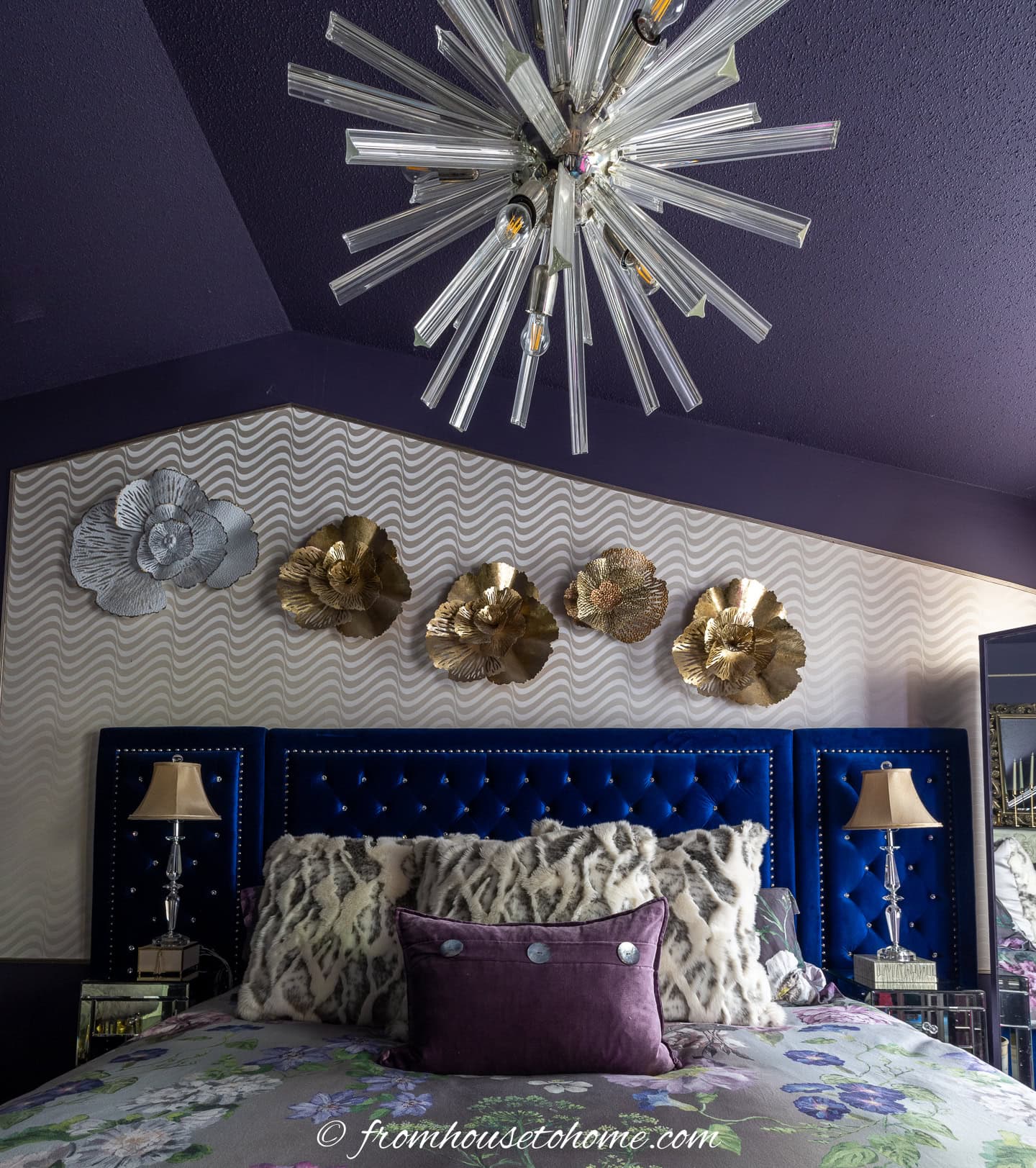 A bedroom painted with matte purple paint