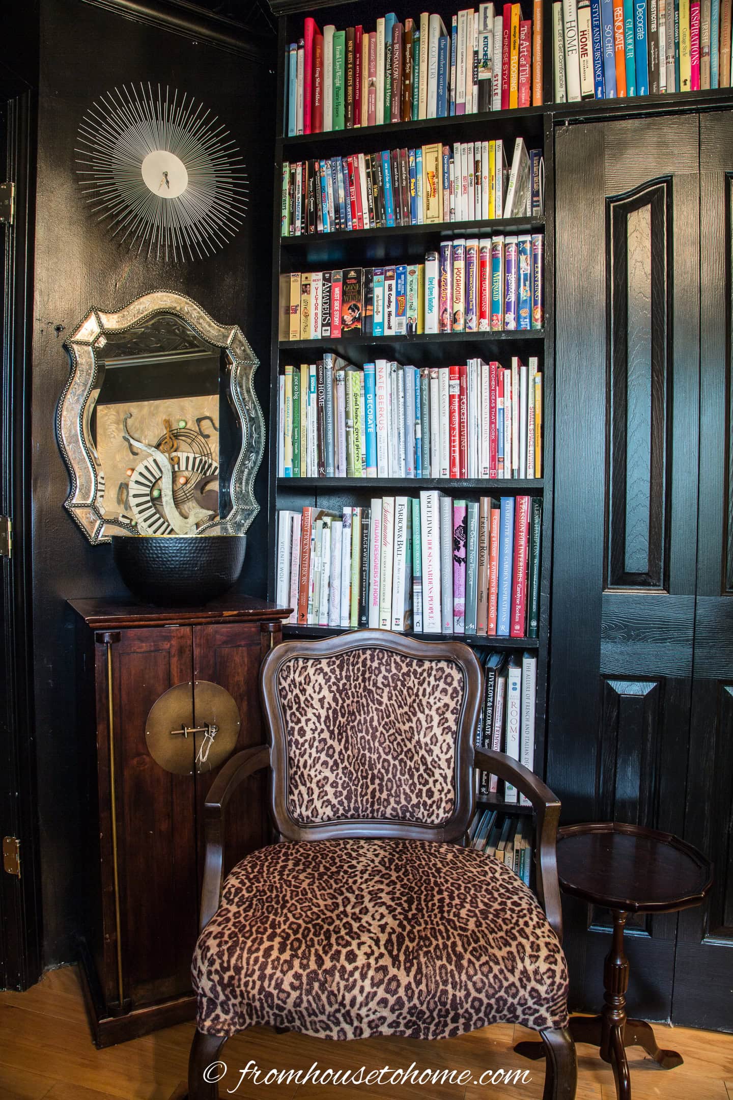 Bookshelves built over a settee and TV