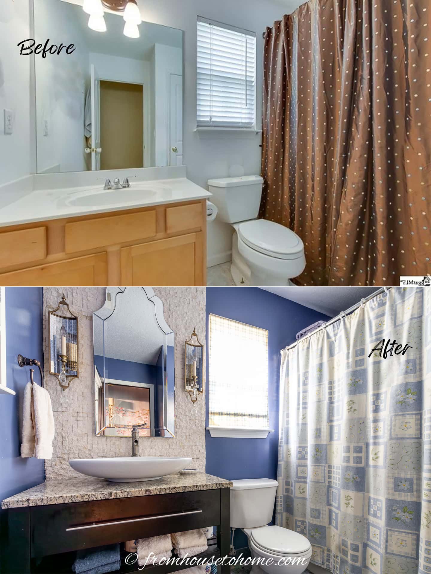 before and after pictures of a small guest bathroom makeover