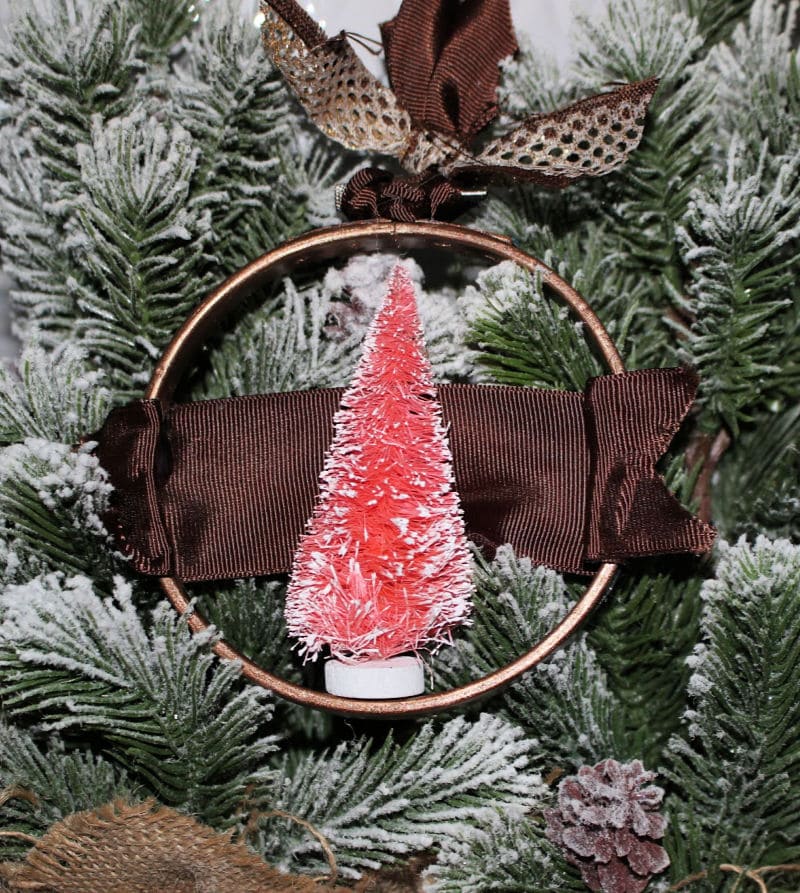 how to make a pretty bottle brush tree hoop ornament