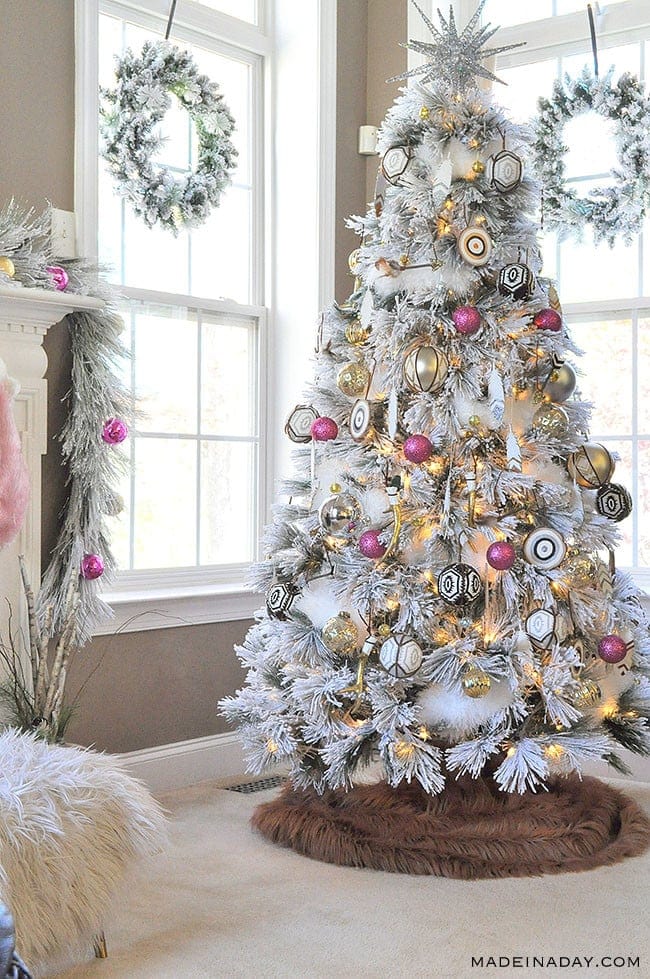 bright hot pink boho flocked christmas tree