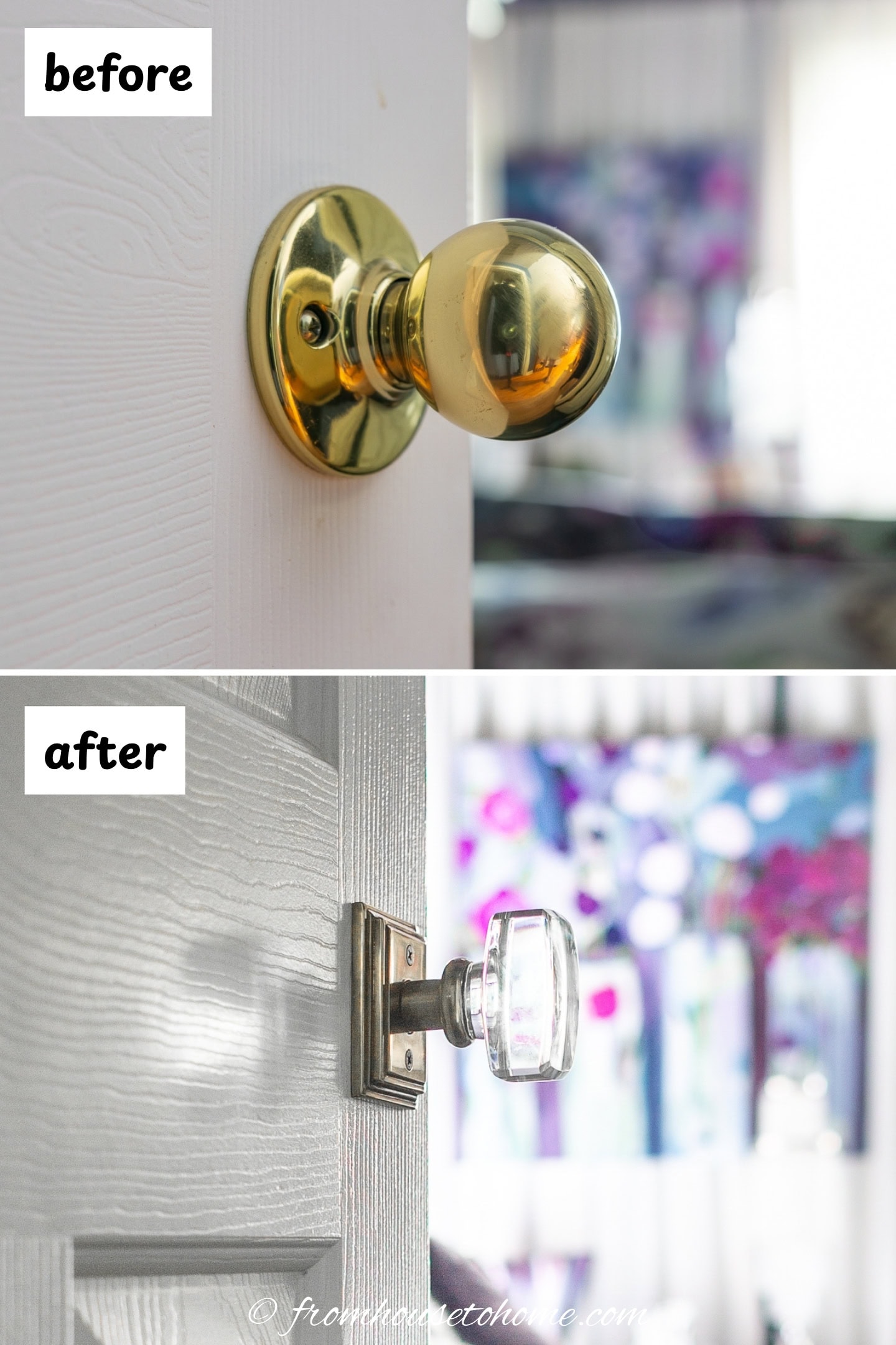 before and after of a builder grade door handle