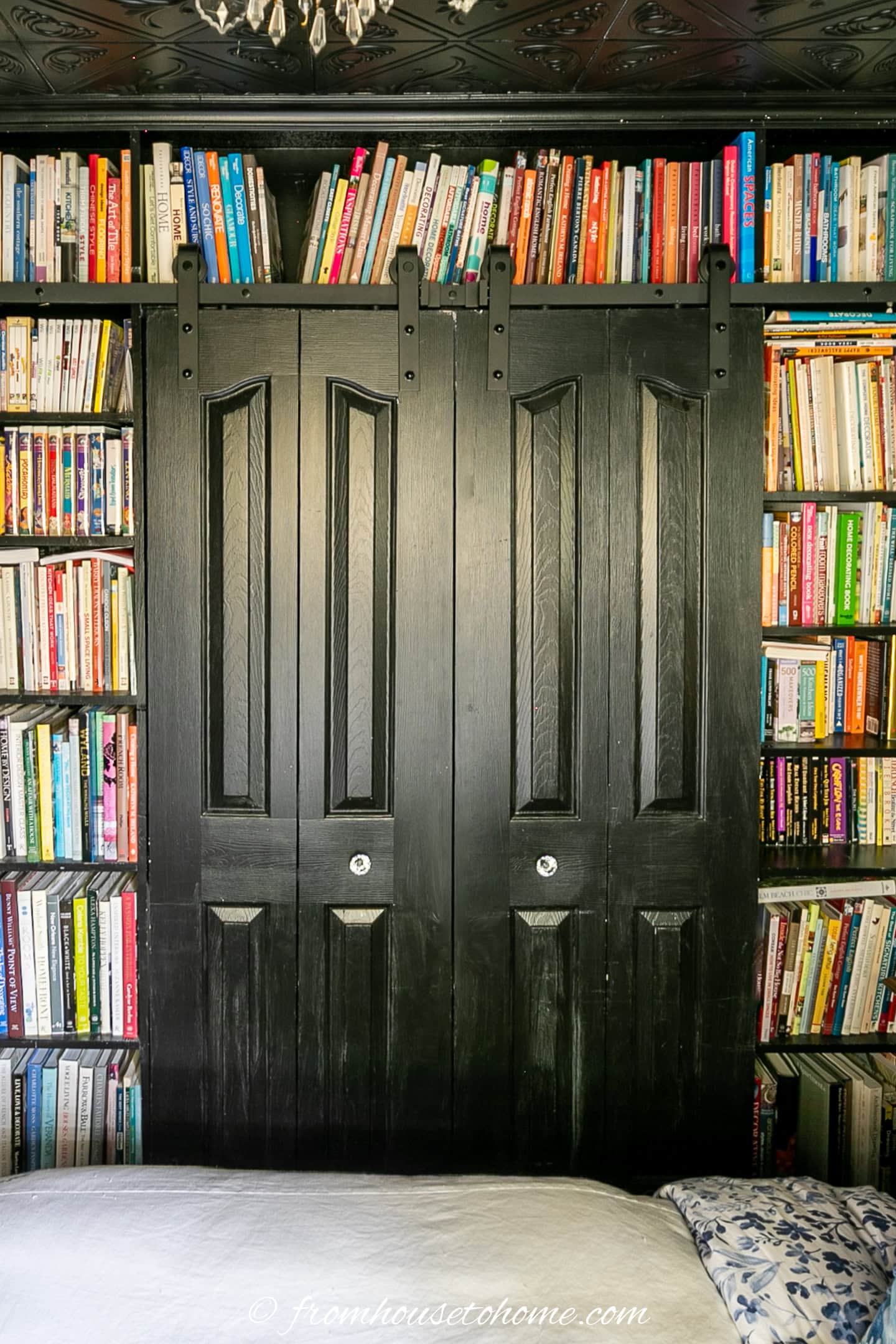 Bifold closet doors that have been converted to barn doors