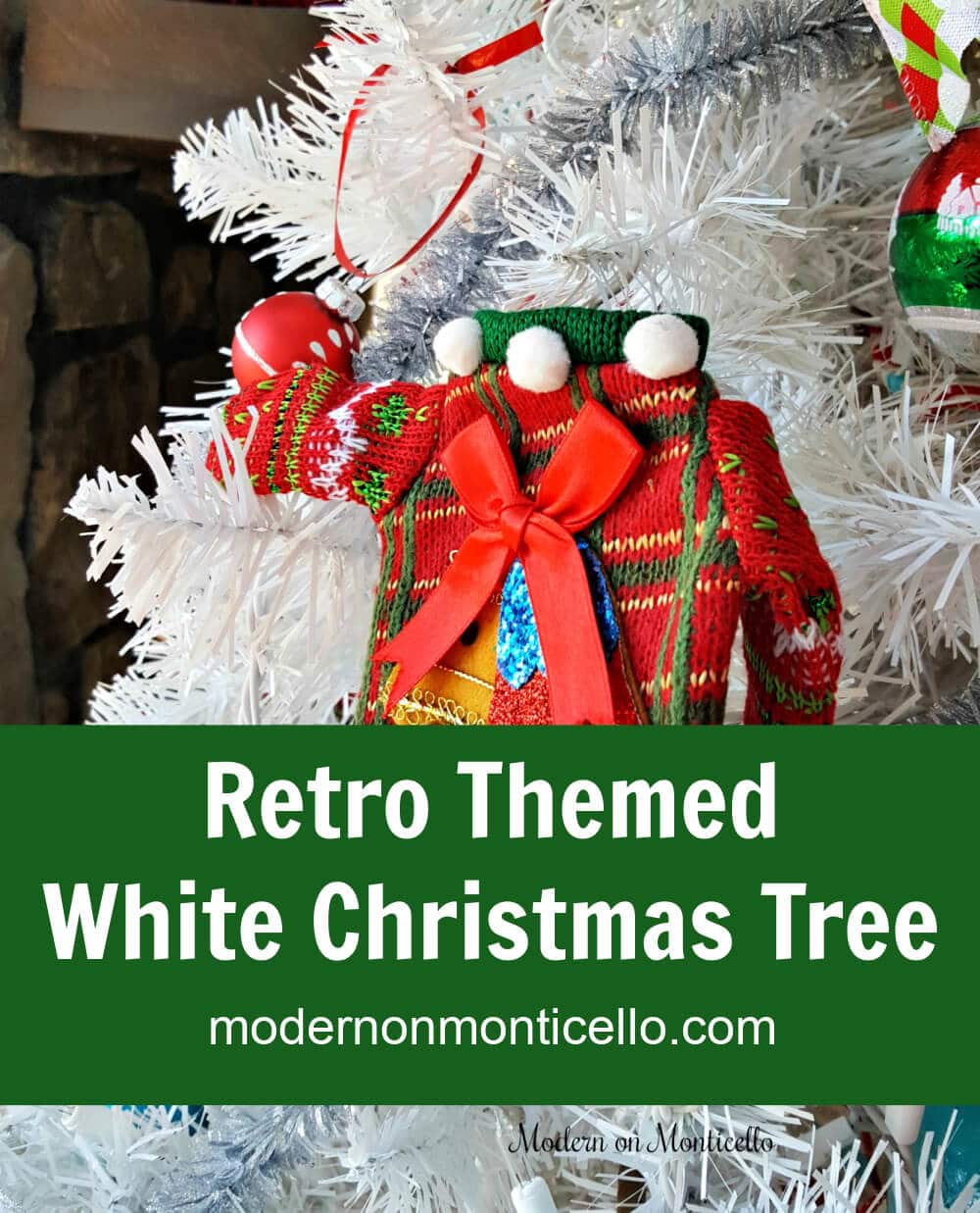 retro themed white christmas tree