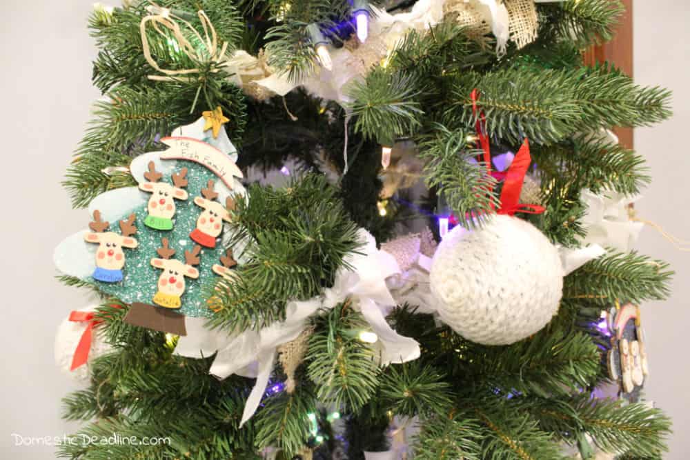 simple farmhouse tree with diy ornaments