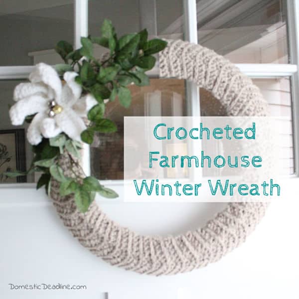 crocheted farmhouse winter wreath