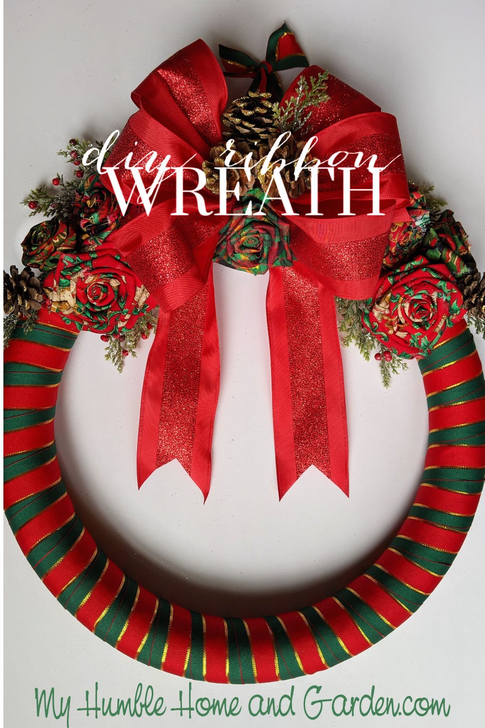 red and green ribbon wreath