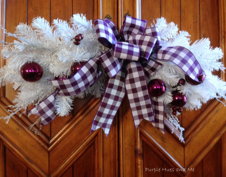 purple buffalo plaid swag wreath