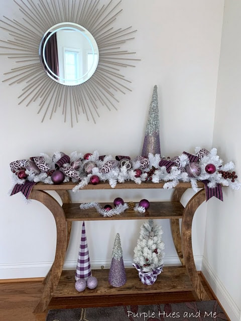 purple and silver tabletop christmas decor
