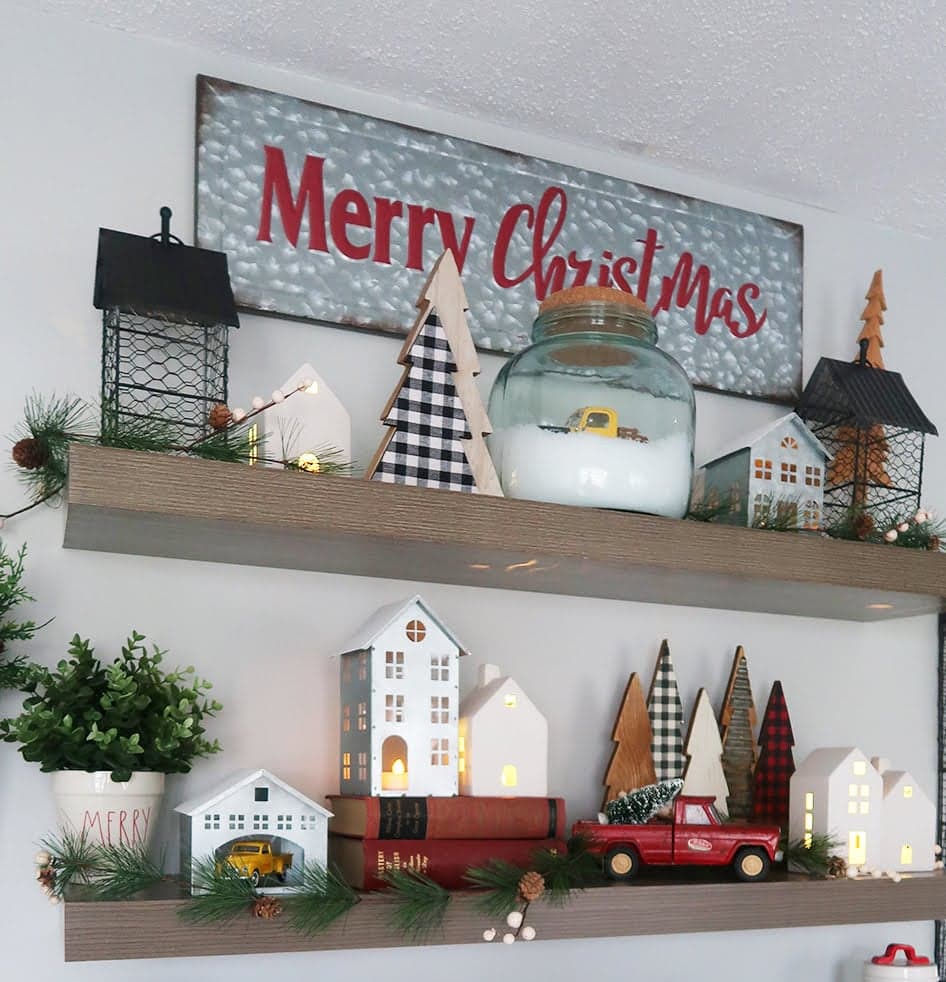 decorating floating shelves for christmas