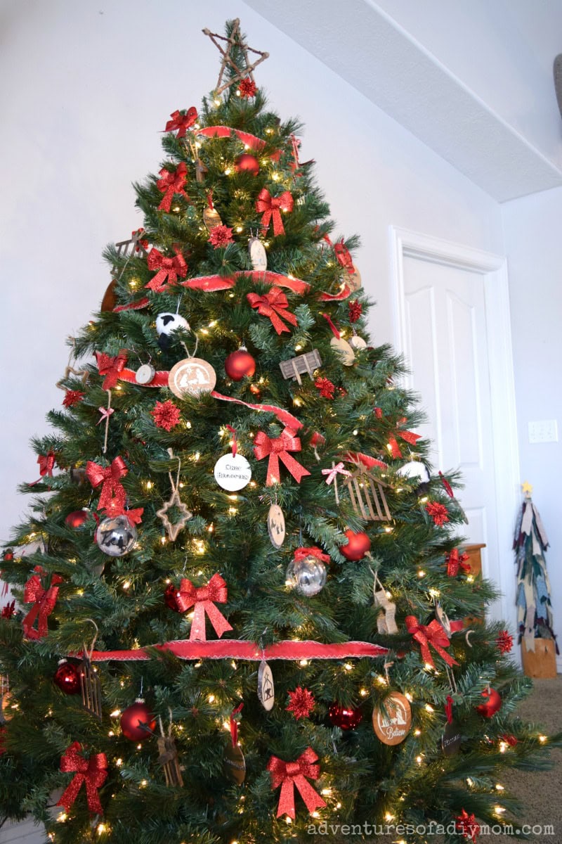 nativity themed christmas tree with diy ornaments
