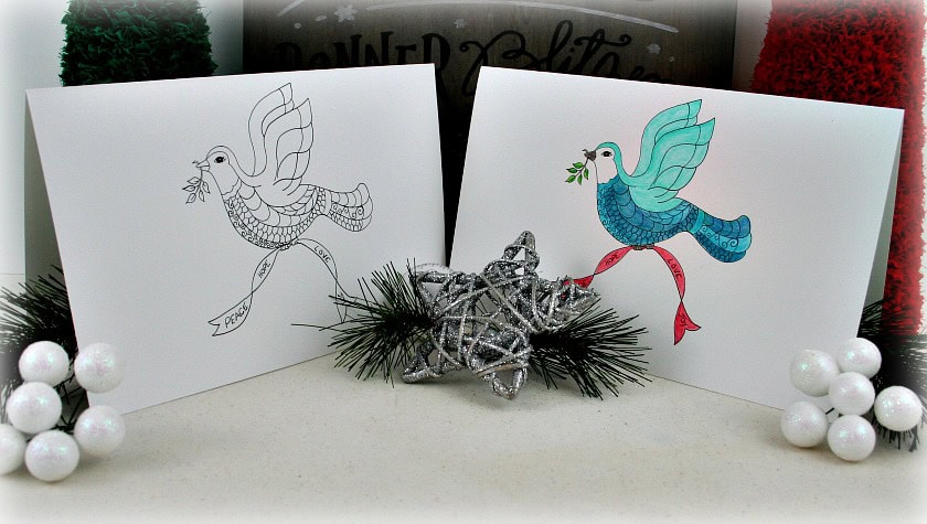 christmas dove card and coloring page