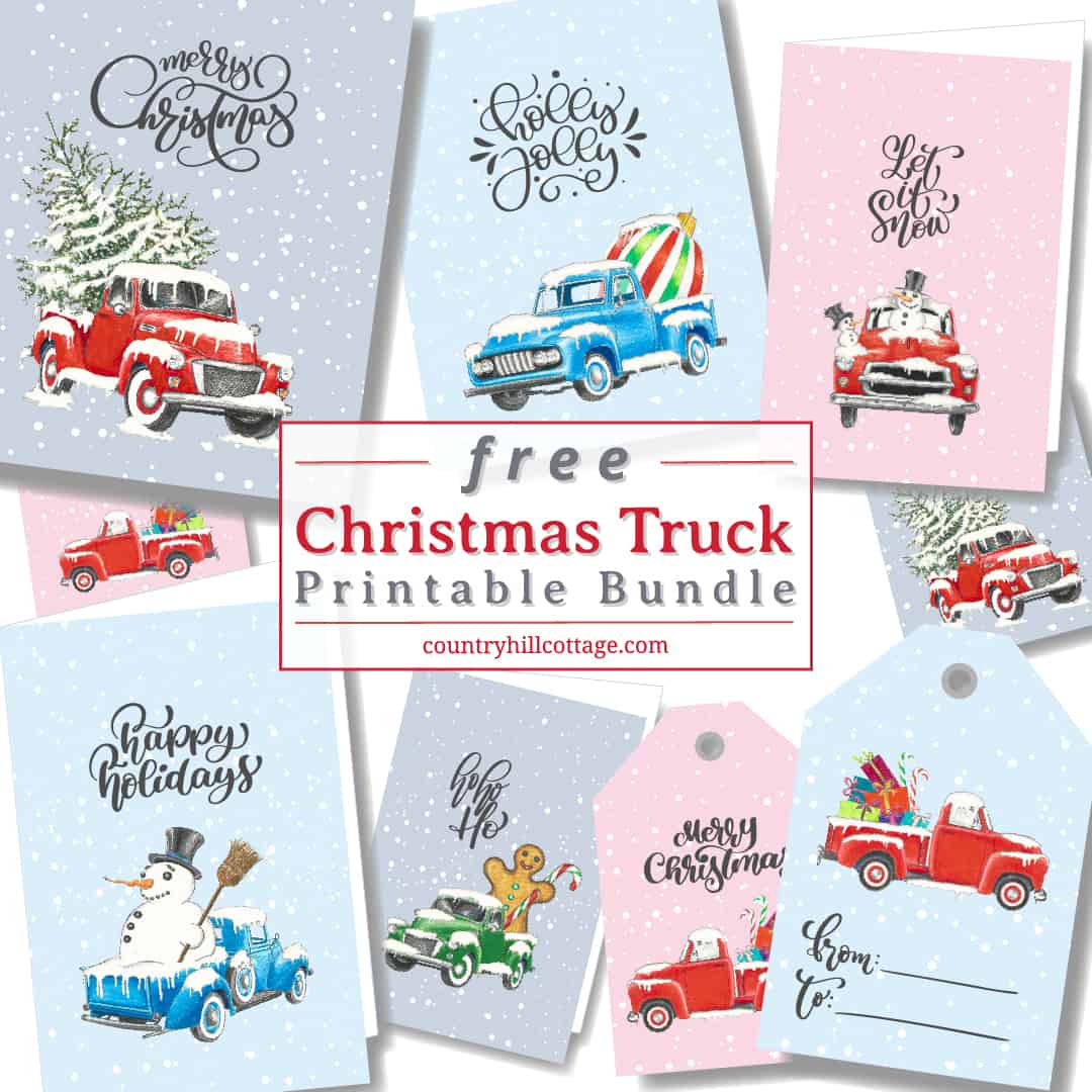 christmas truck free printable wall art, greeting cards and gift tags