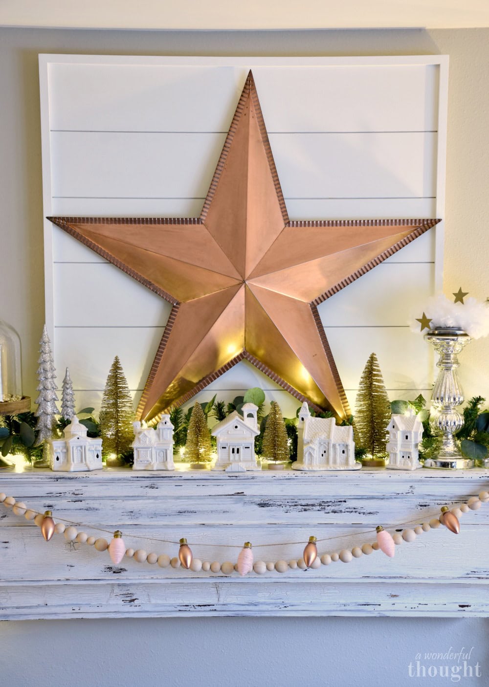 white village christmas mantel