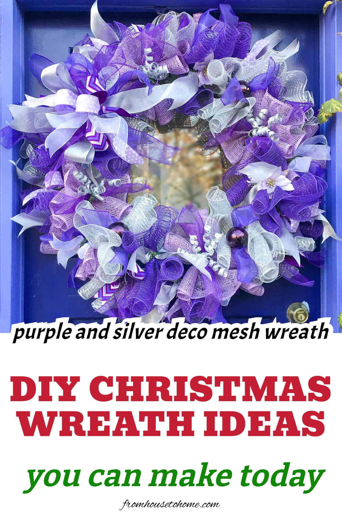DIY purple and silver deco mesh Christmas wreath