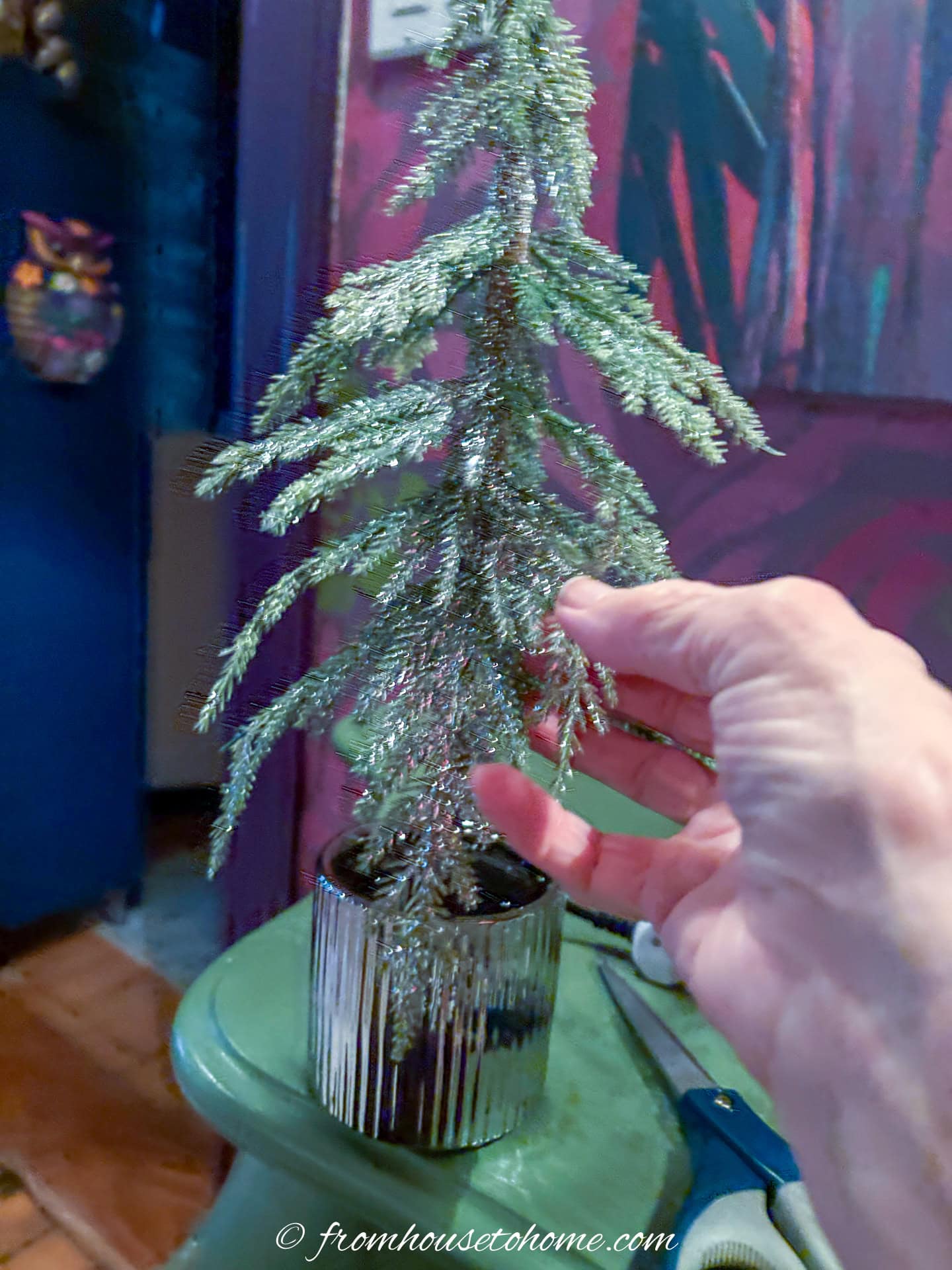 fluffing the Christmas tree limbs