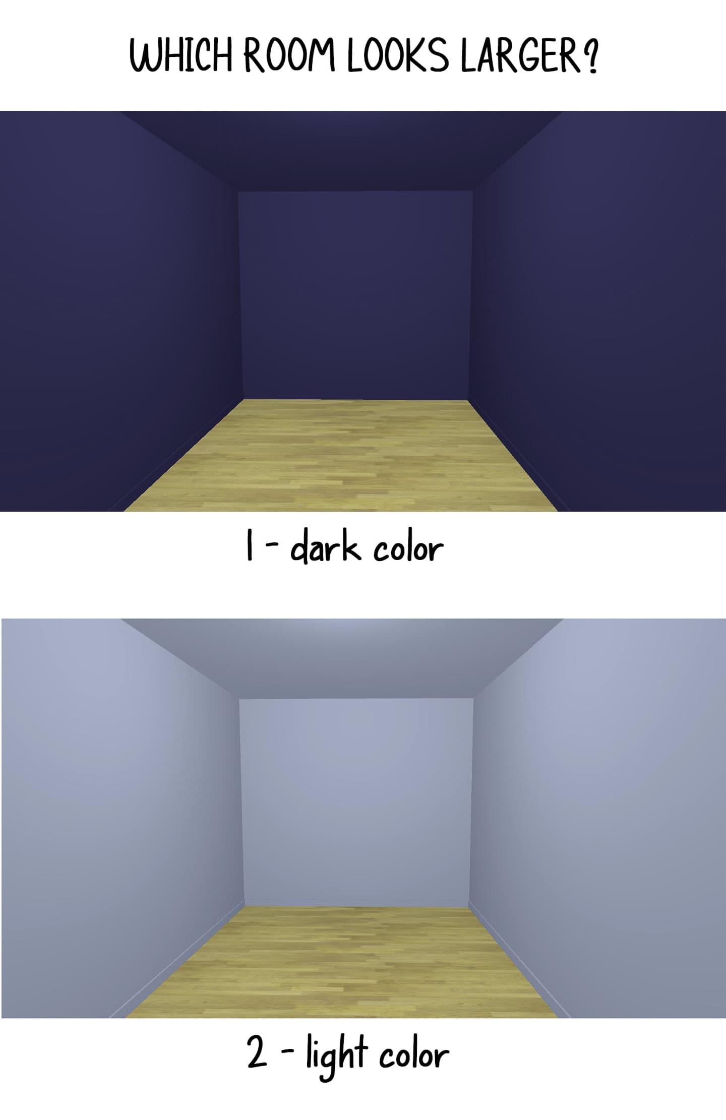 two room diagrams - one painted all in a dark color and the other all in a light color