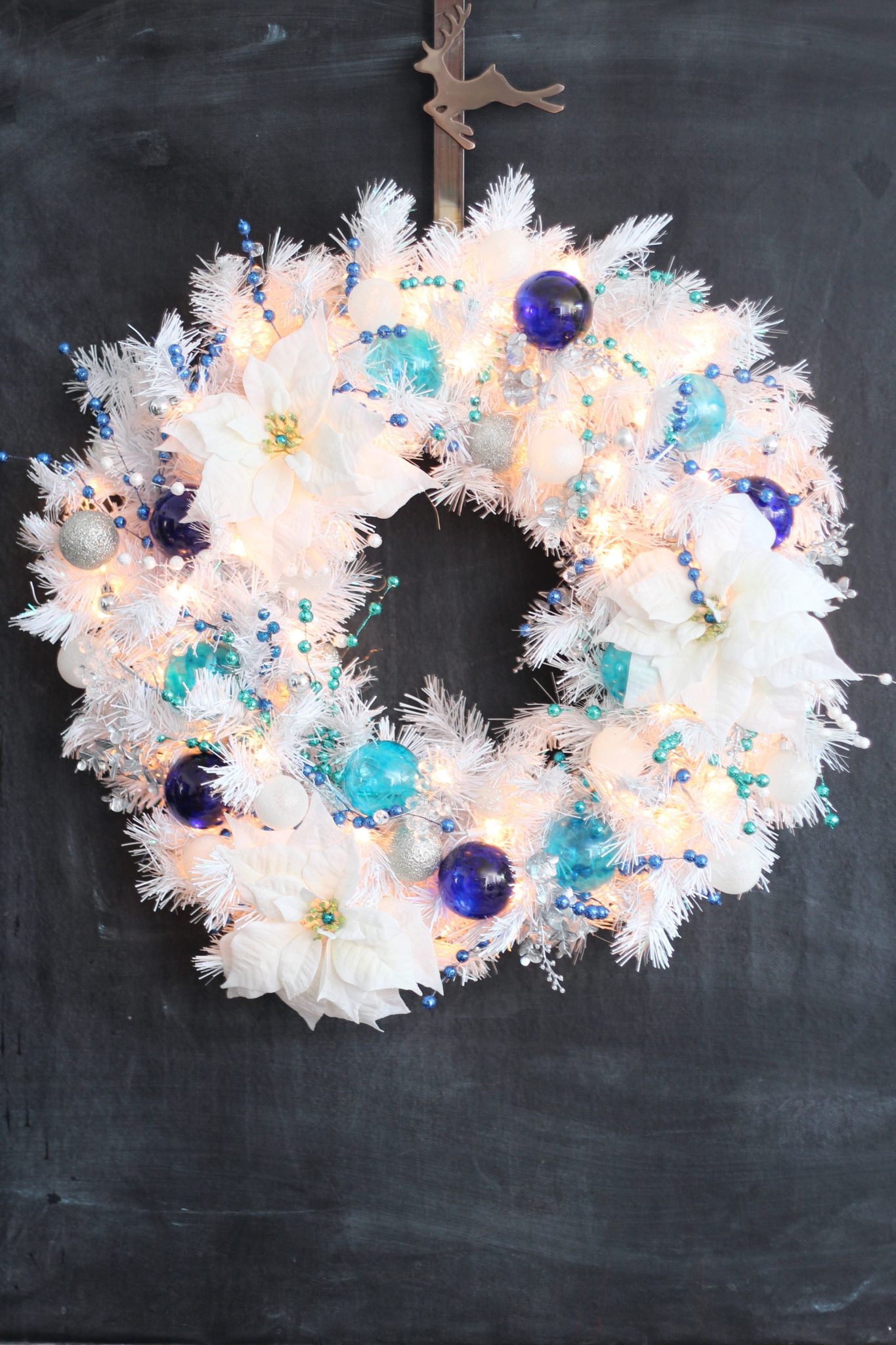diy turquoise and cobalt white christmas wreath