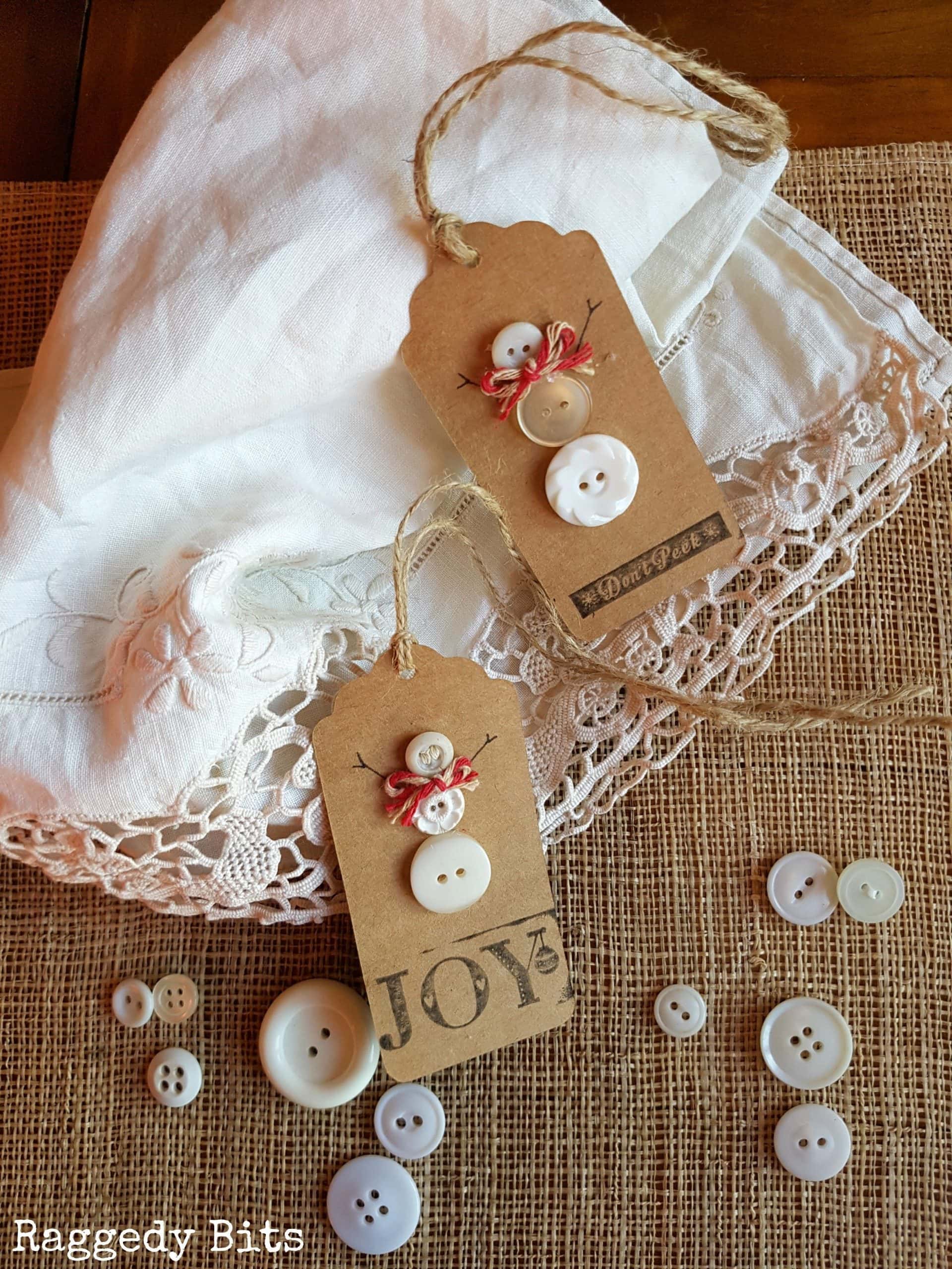 vintage button snowman christmas tags